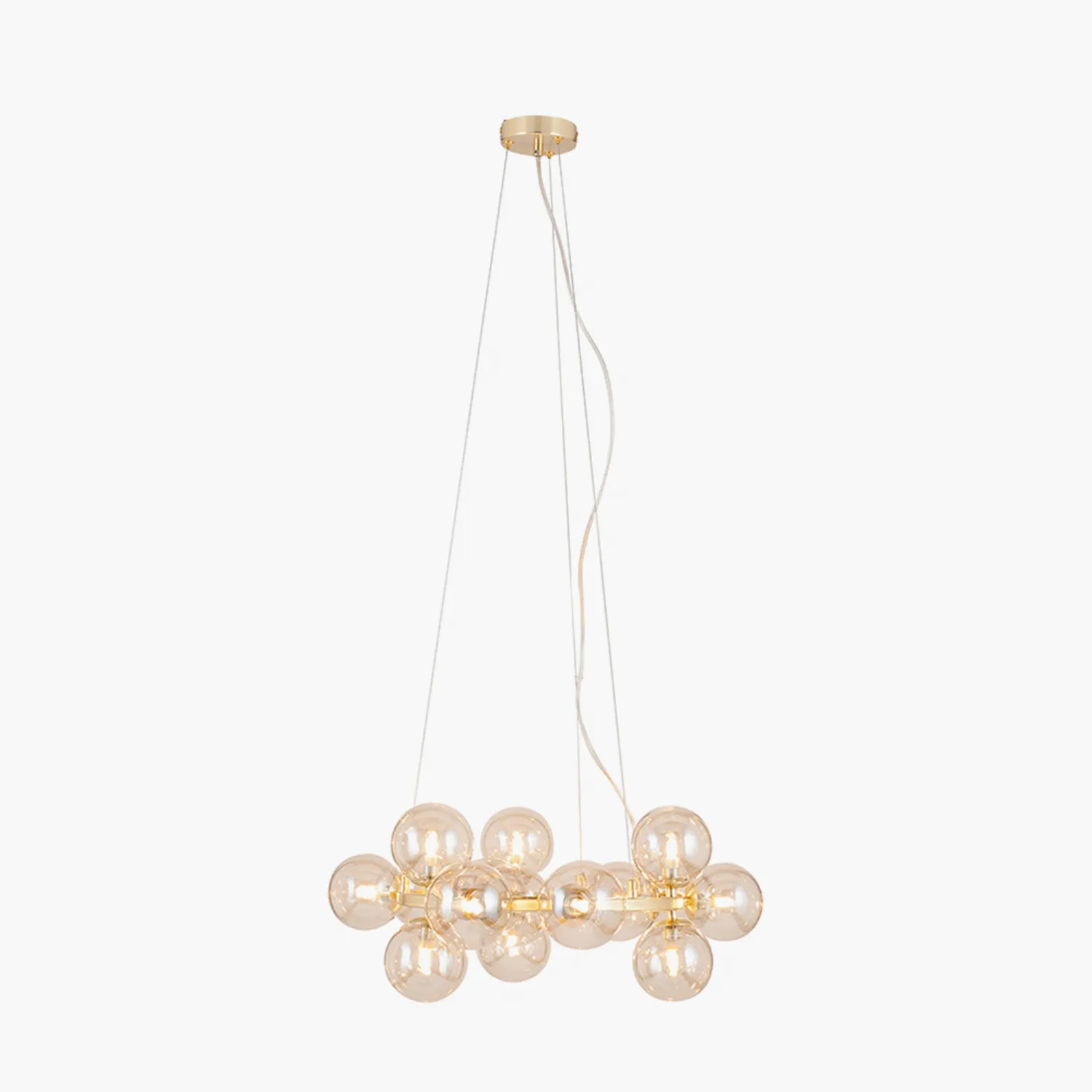 Gold Metal Pendant Ceiling Light with 15 Lustre Glass Balls
