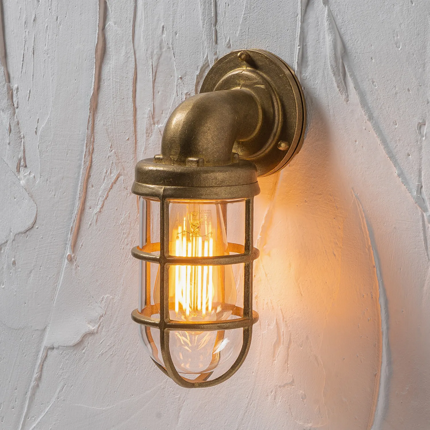 Antique Brass Metal Caged Hanging Outdoor Wall Light