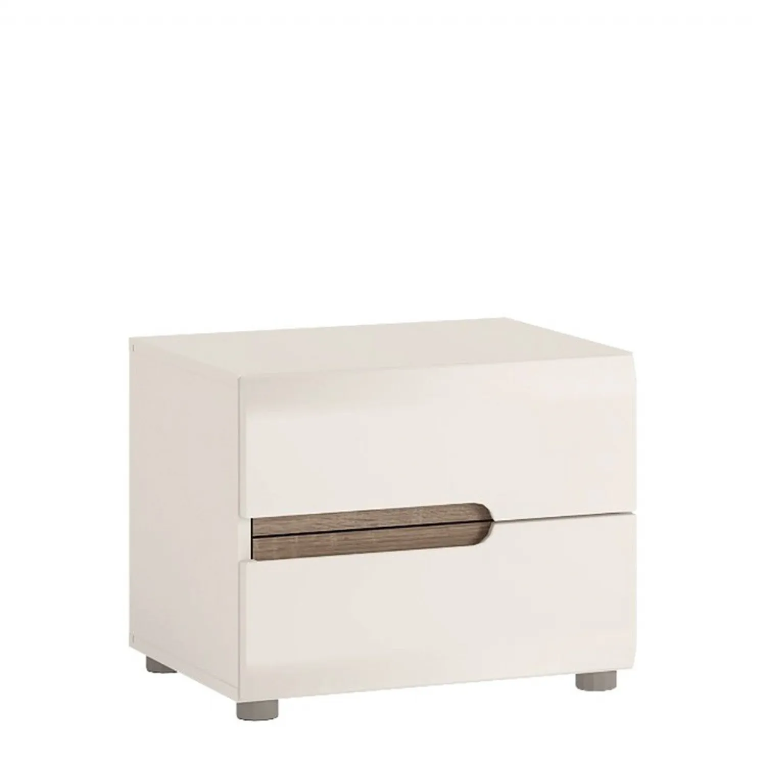 2 drawer bedside in white With an Truffle Oak Trim