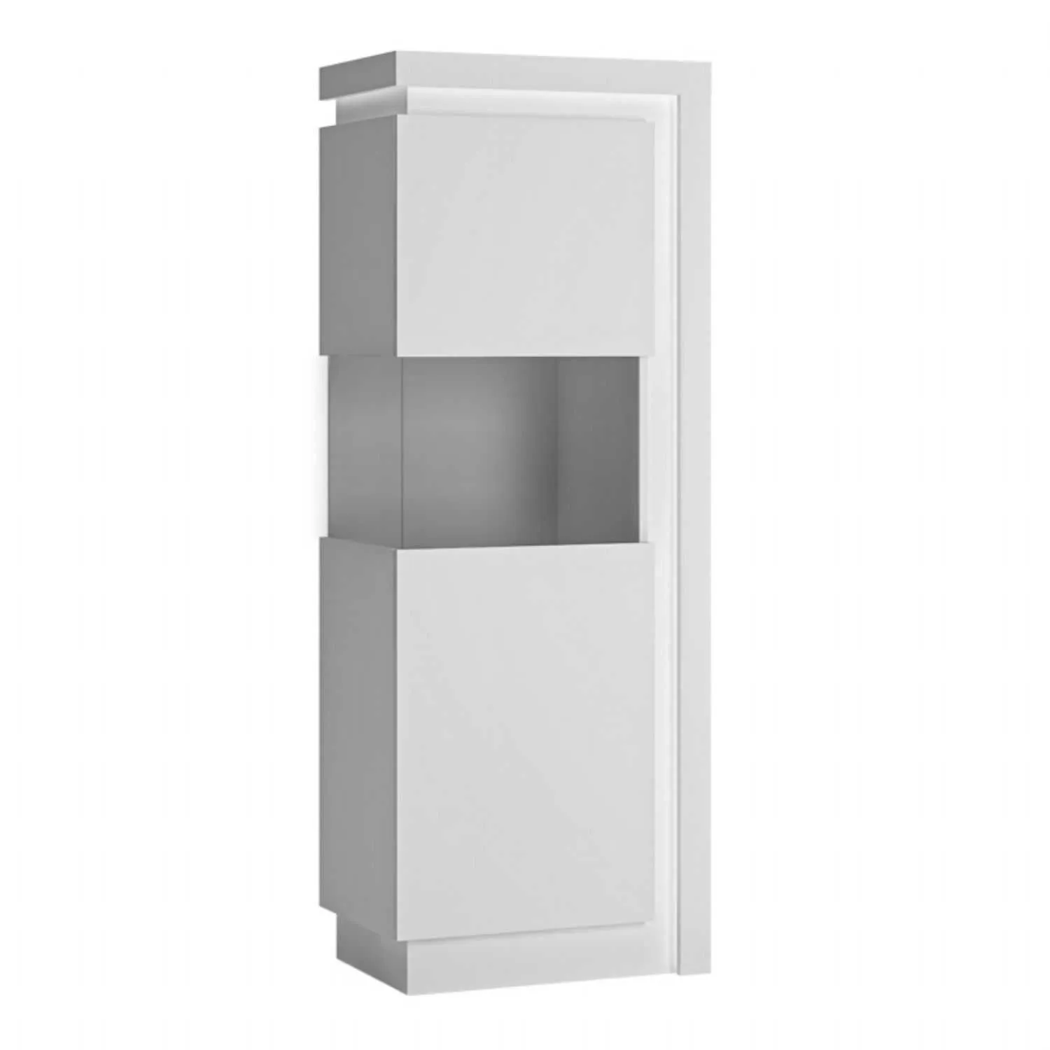Modern White and High Gloss Narrow Display Cabinet with LED lighting