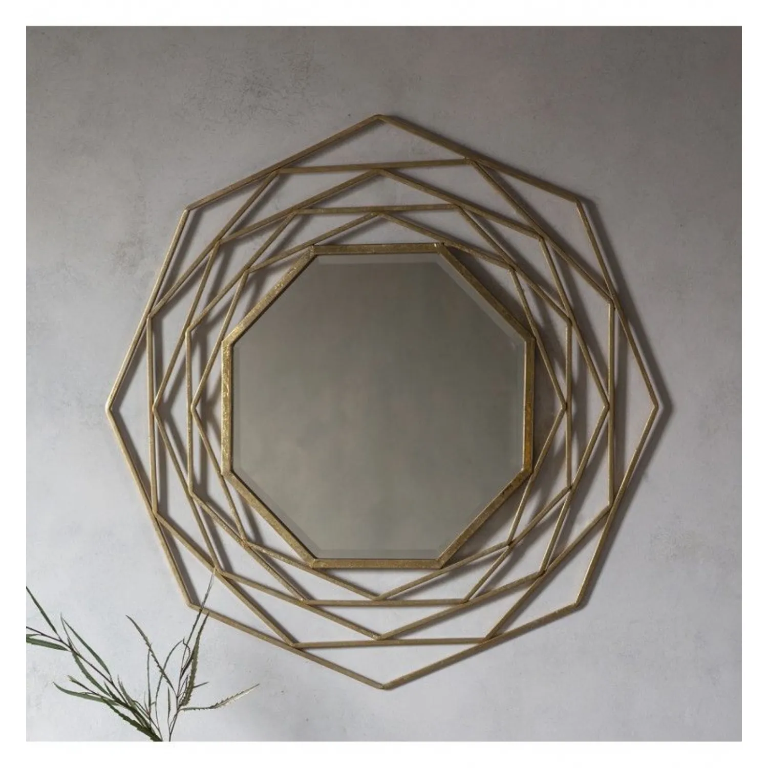 Multi Octagonal Geometric Gold Frame Wall Mirror