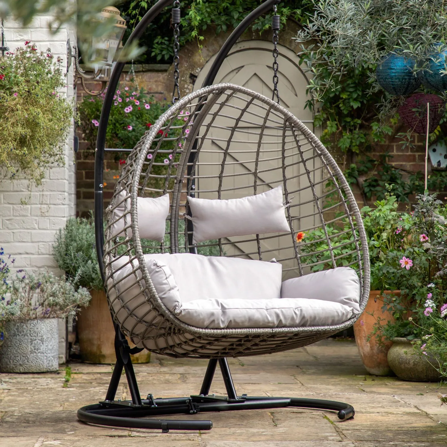 Natural Rattan Large Outdoor 2 Seater Hanging Chair