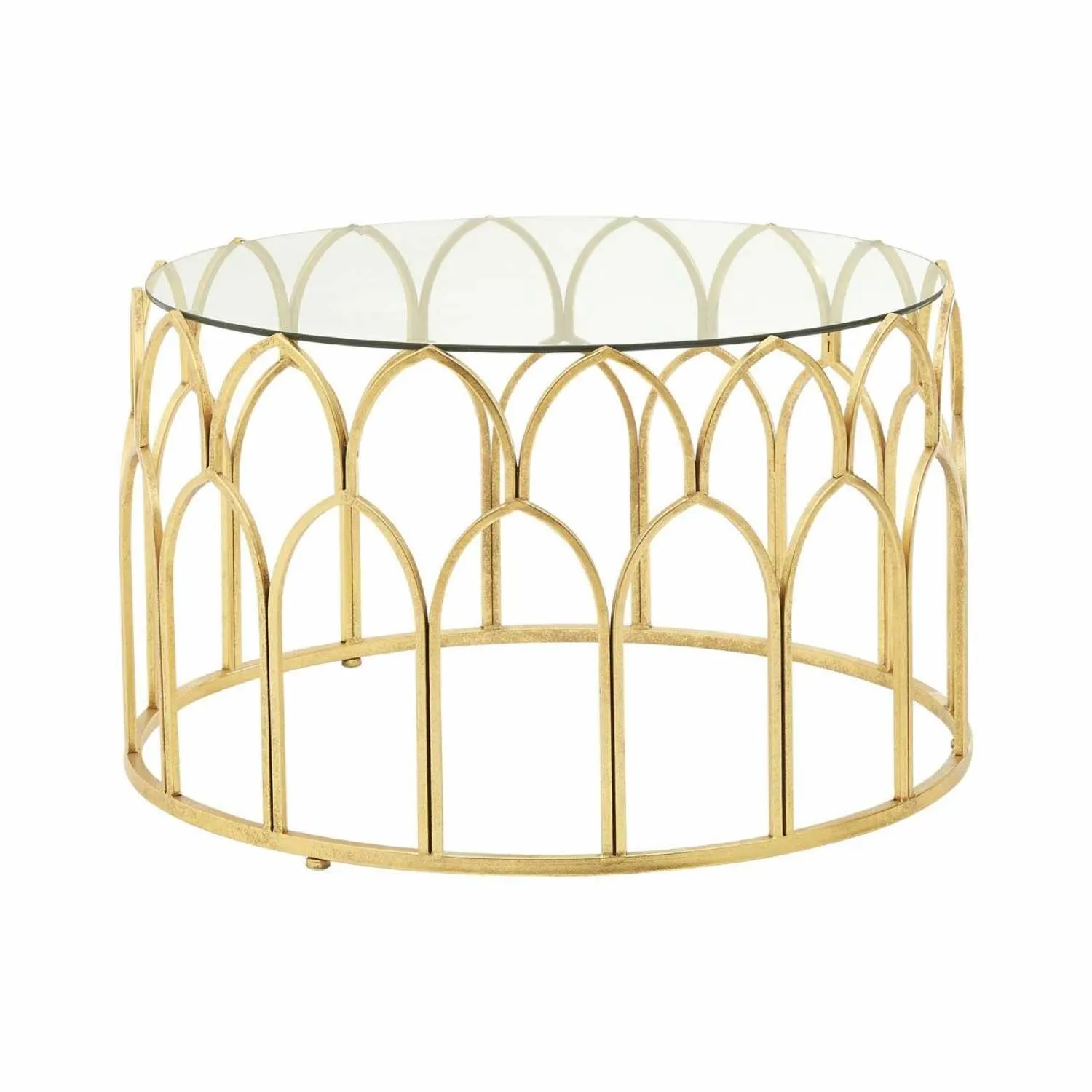 Moorish Design Fusion Style Glass Coffee Table Gold Iron Leaf