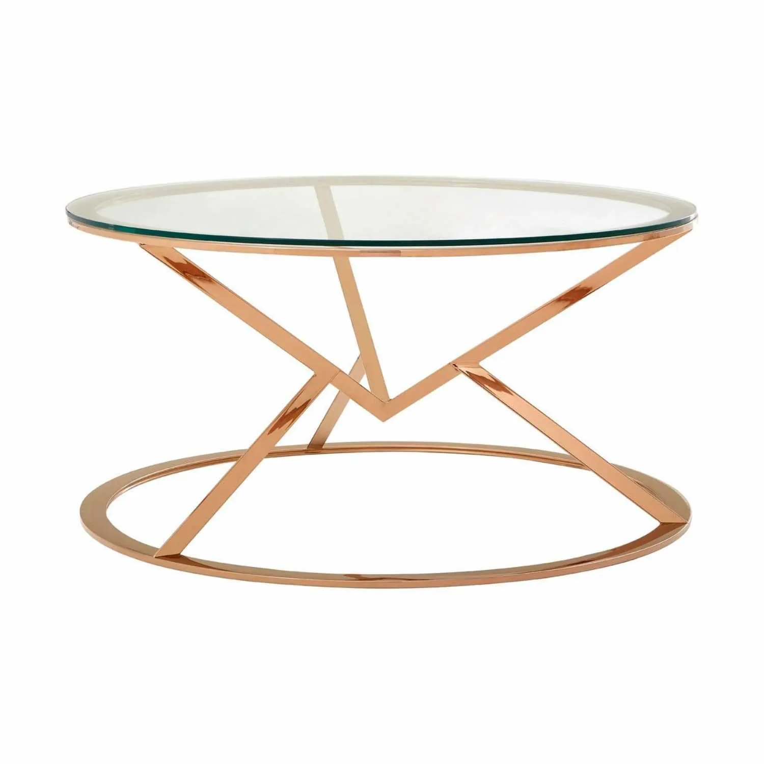 Round Clear Glass Rose Gold Stainless Steel Small Coffee Table