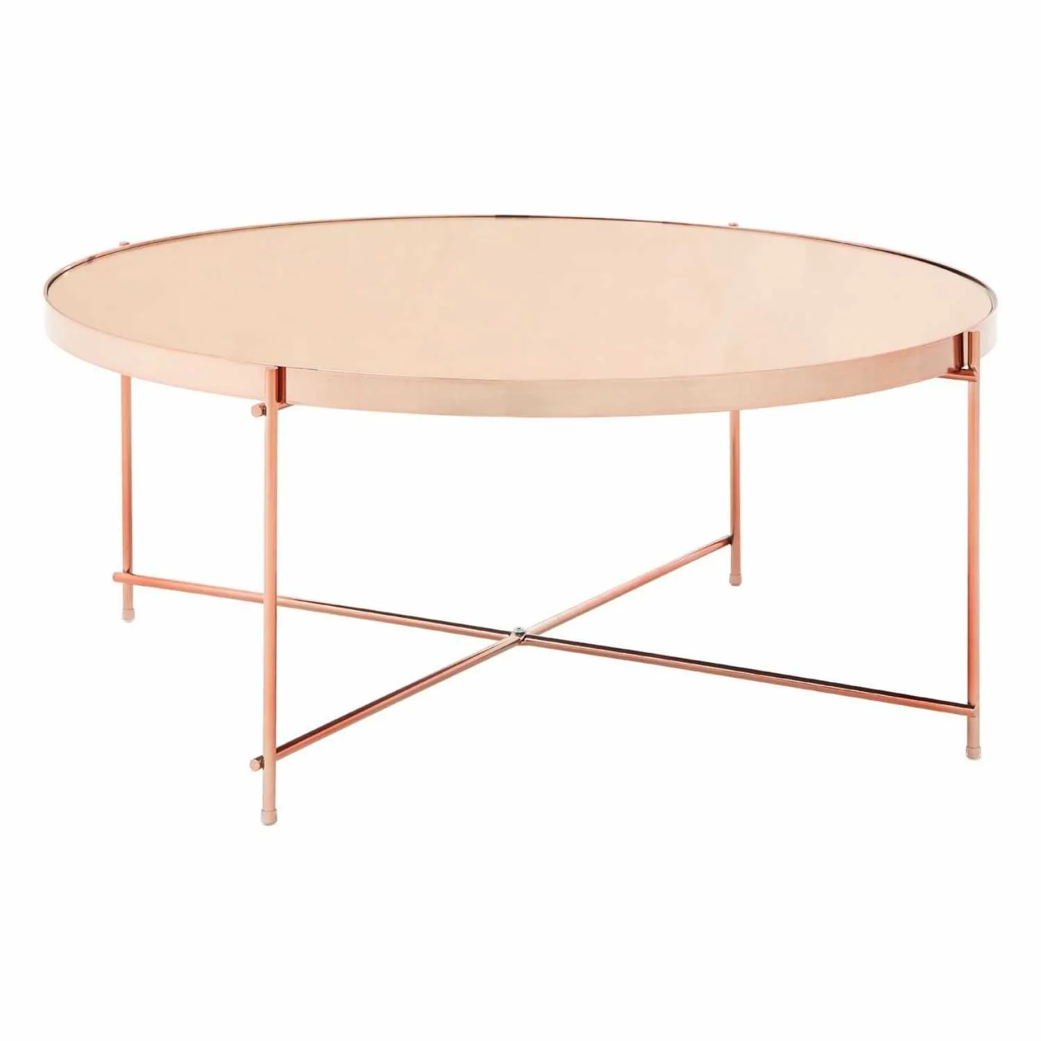 Modern Pink Mirrored Glass Top Rose Gold Round Coffee Table