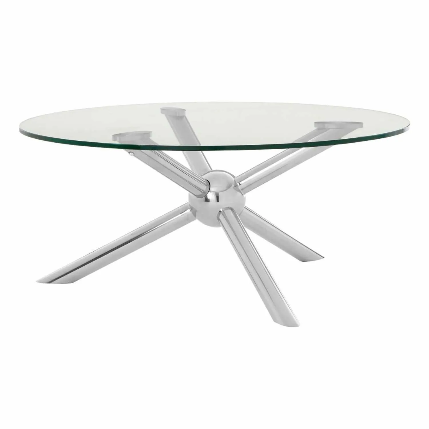 Modern Spoke Design Round Silver Stainless Steel Coffee Table