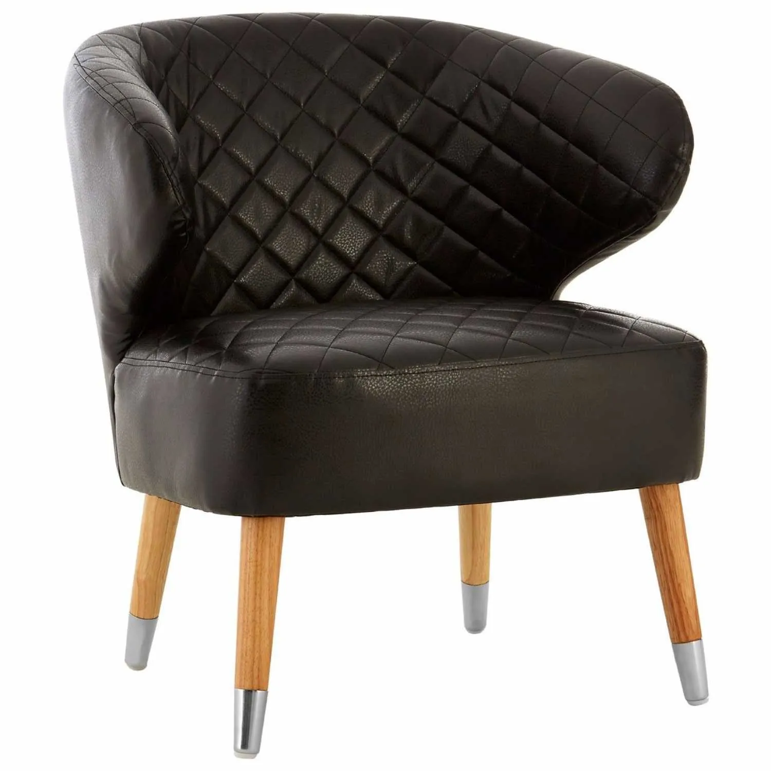 Quilted Designed Black Faux Leather Wingback Armchair Birchwood Legs