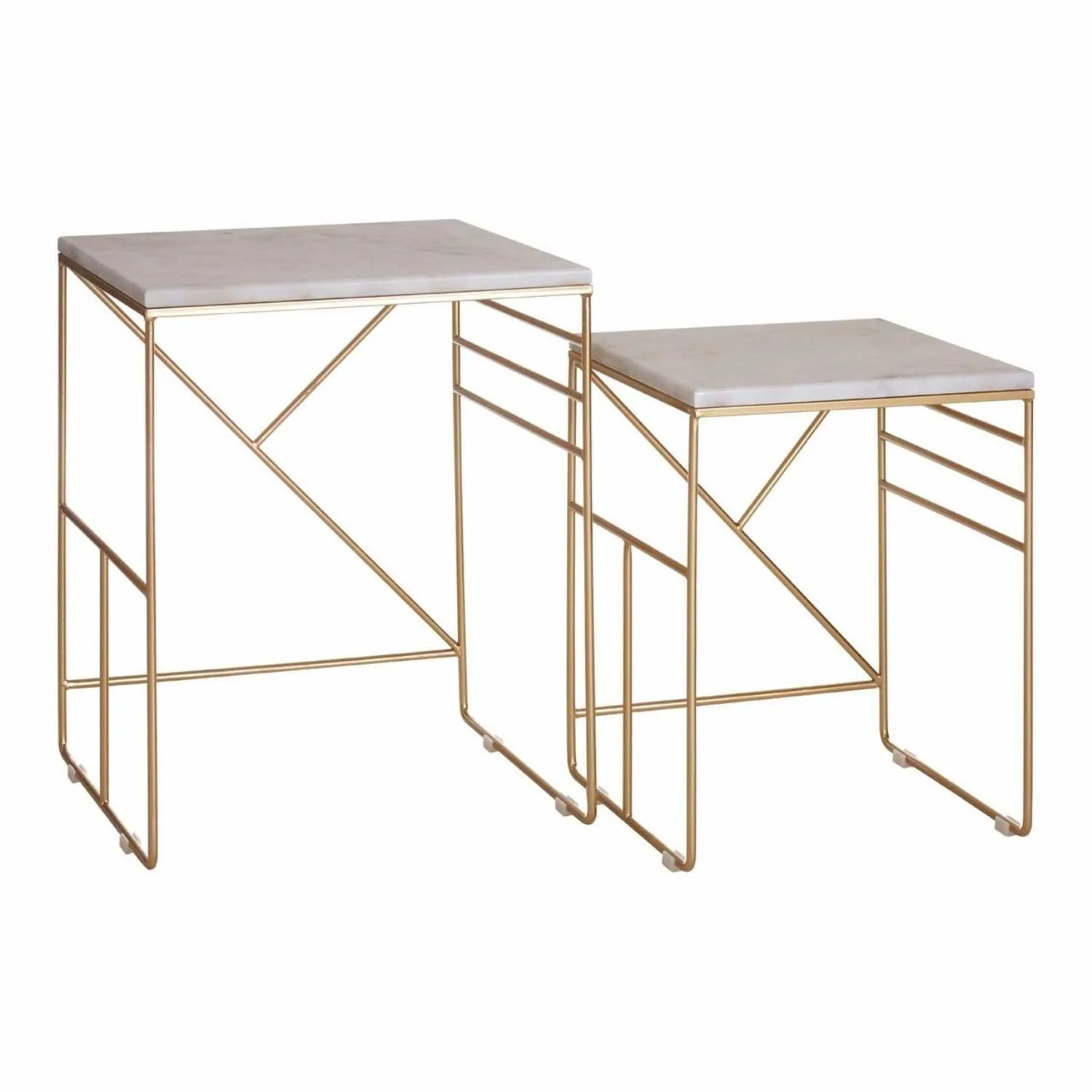 Avantis Set Of 2 Square White Marble And Champagne Iron Side Tables