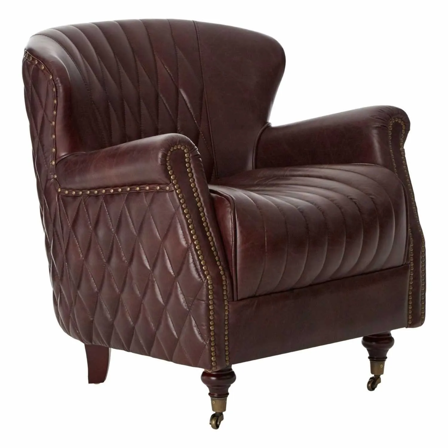 Victor Coffee Leather Winged Armchair