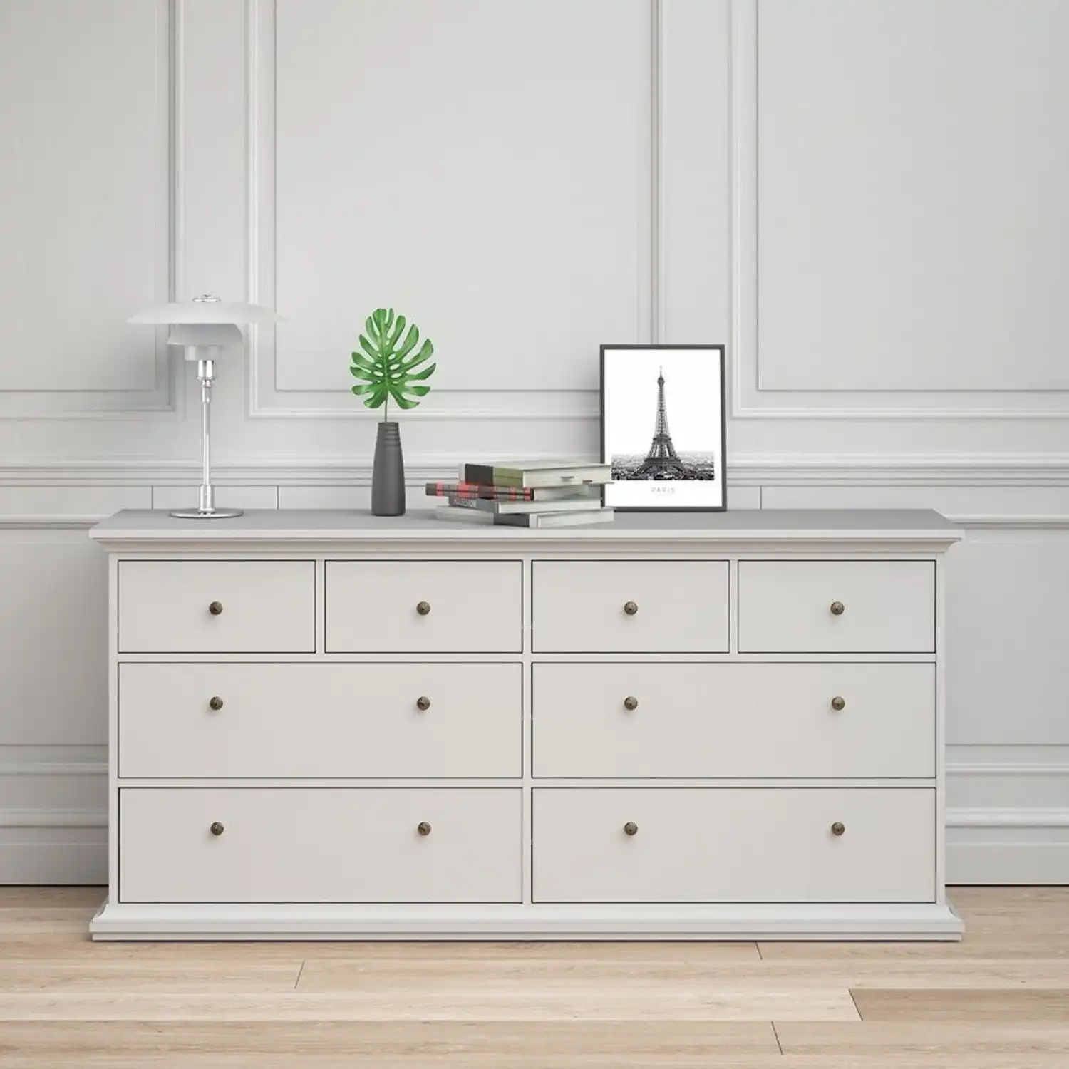 Large 180cm Wide White 8 Drawer Chest of Drawers