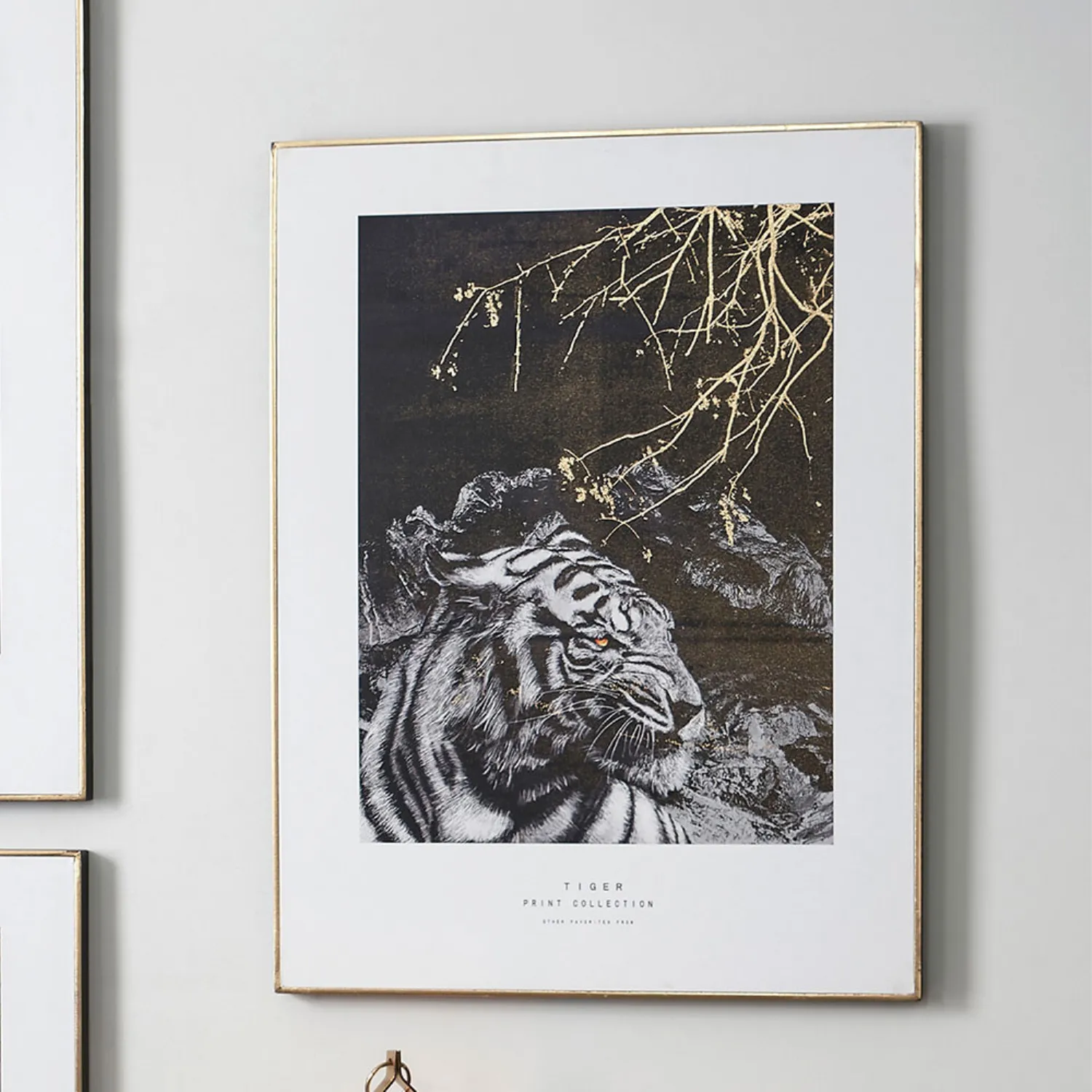 Black Frame Tiger Print Wall Art with Gold Detail