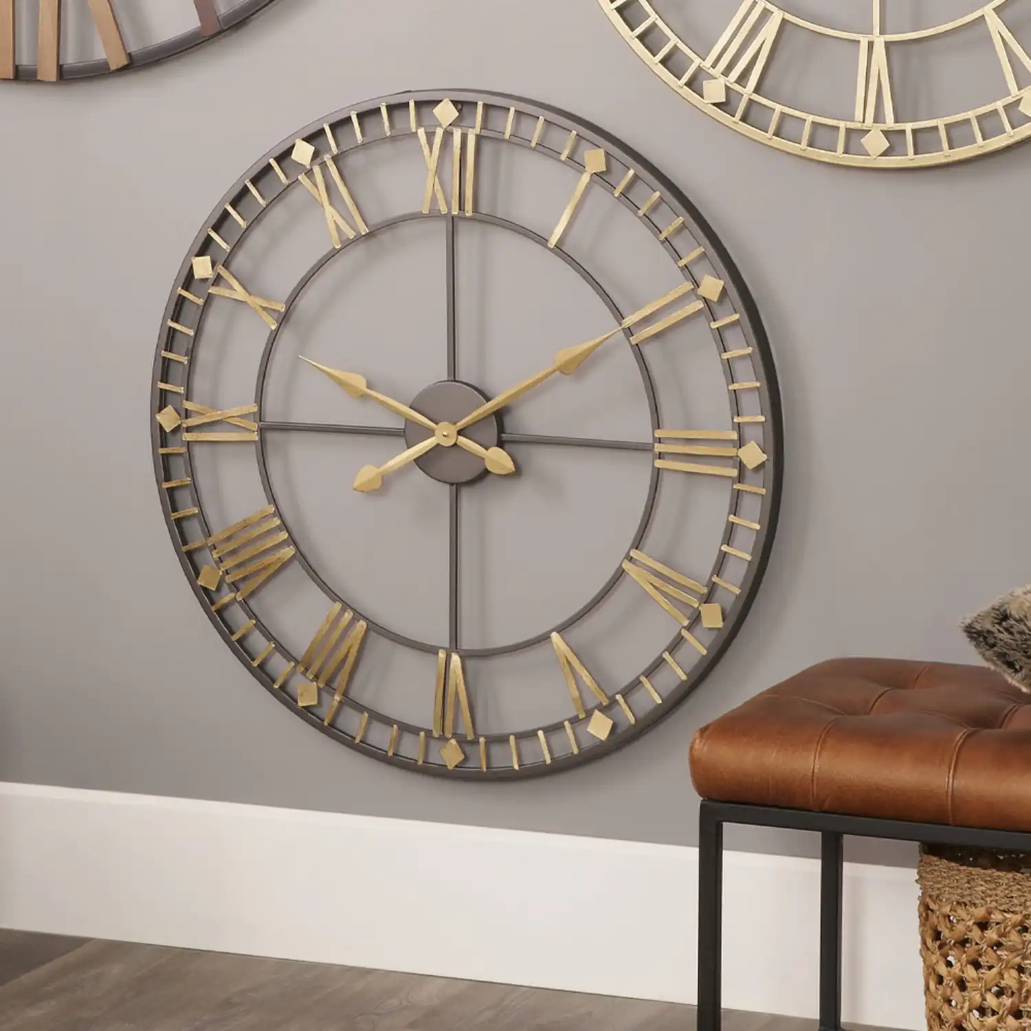Large Antique Bronze and Gold Metal Round Wall Clock