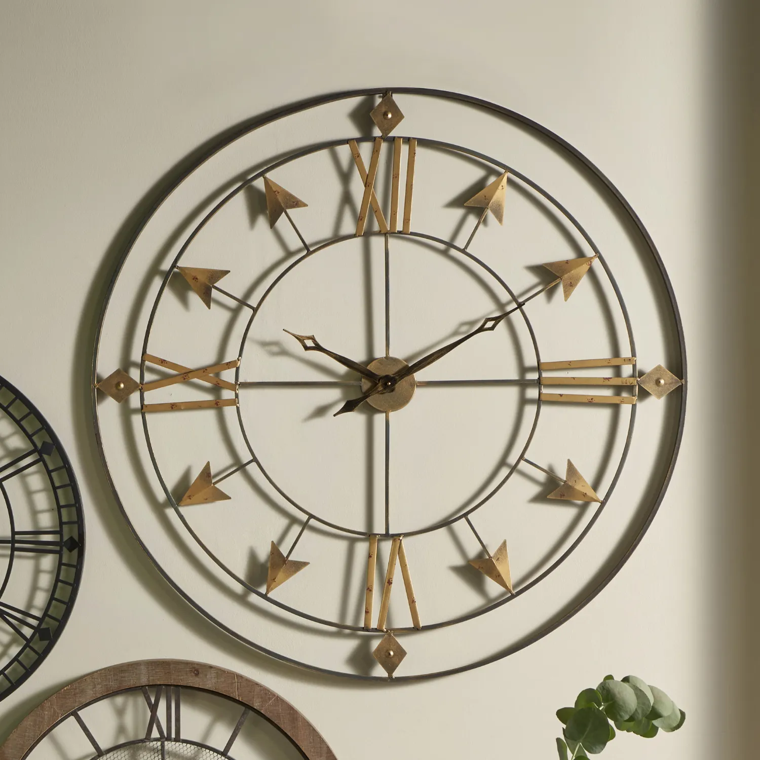 Gold and Grey Metal Large Round Wall Clock