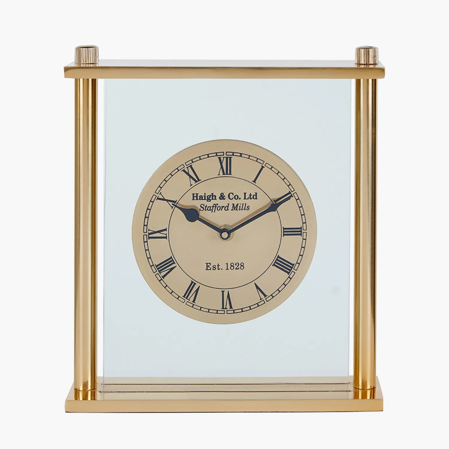 Gold Metal and Glass Floating Clock Face Square Table Clock