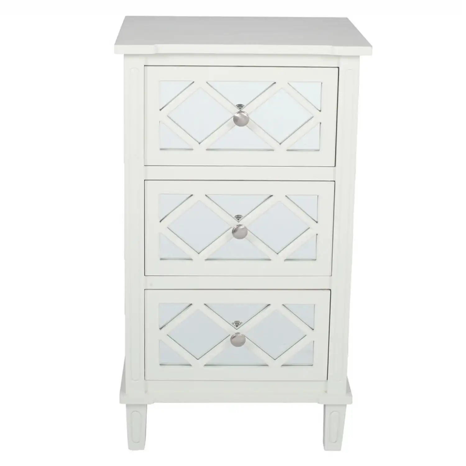Ivory Mirrored Patterned 3 Drawer Bedside Chest