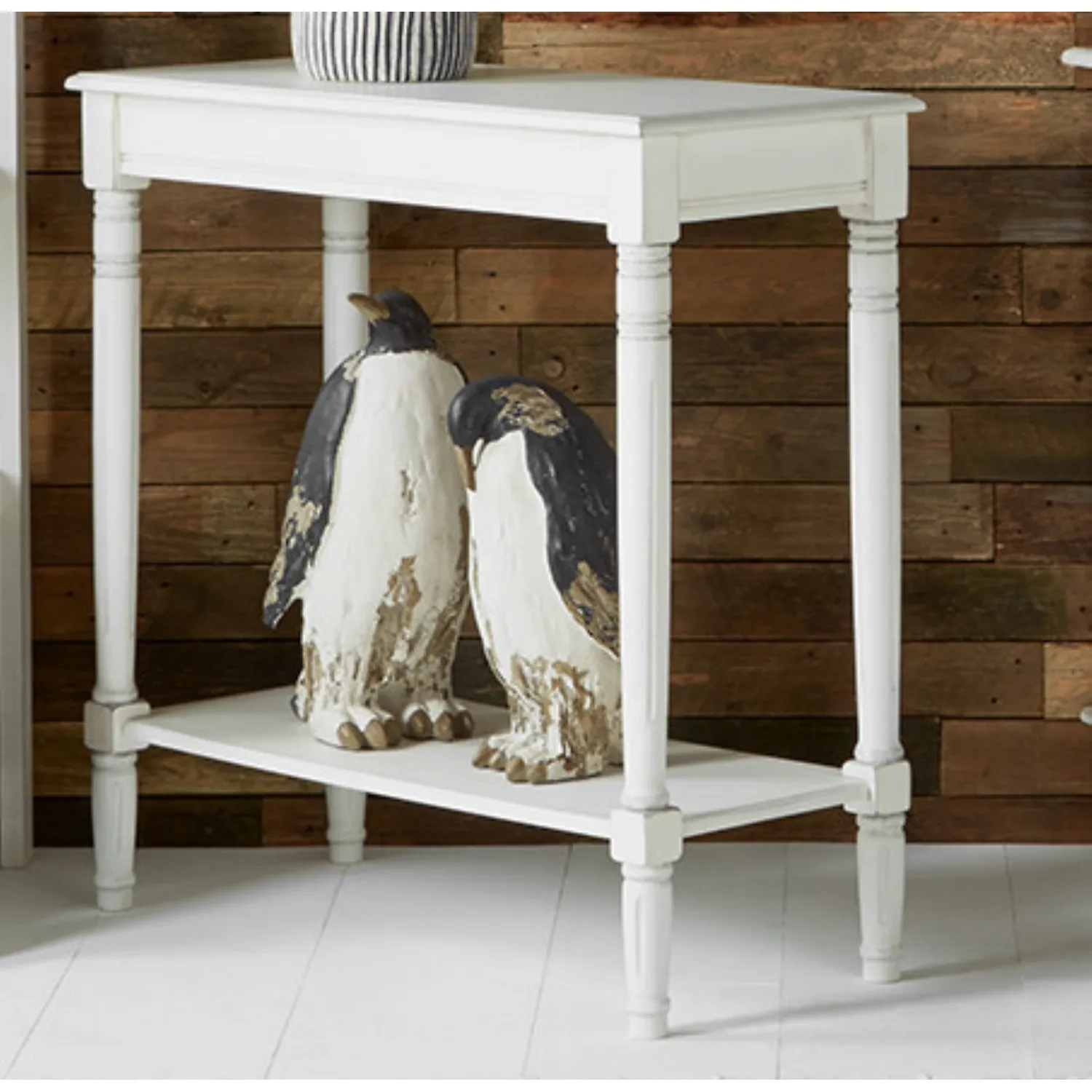 White Pine Wood Oblong Console Table with Shelf
