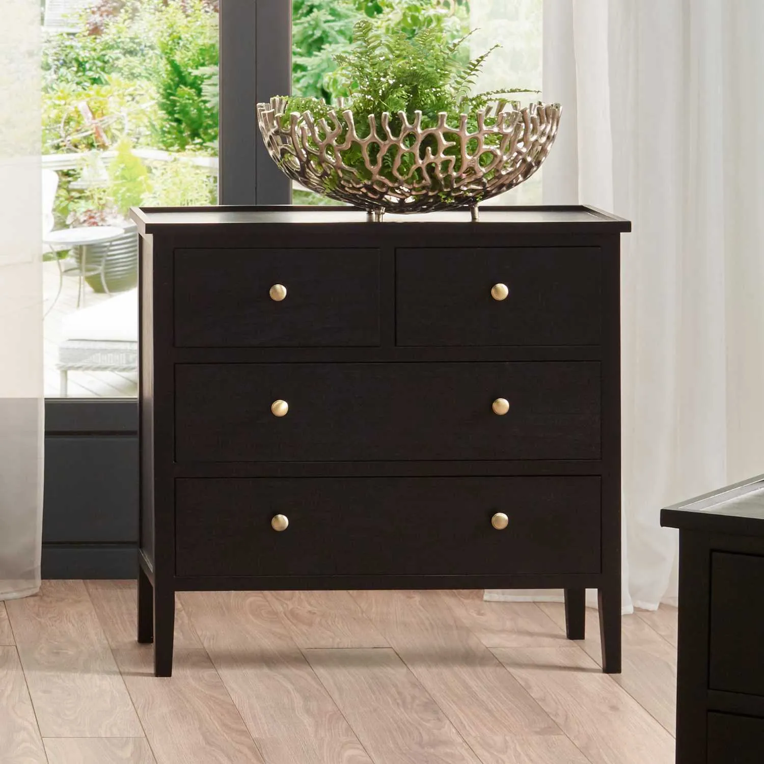 Satin Black Small Chest of 4 Drawers