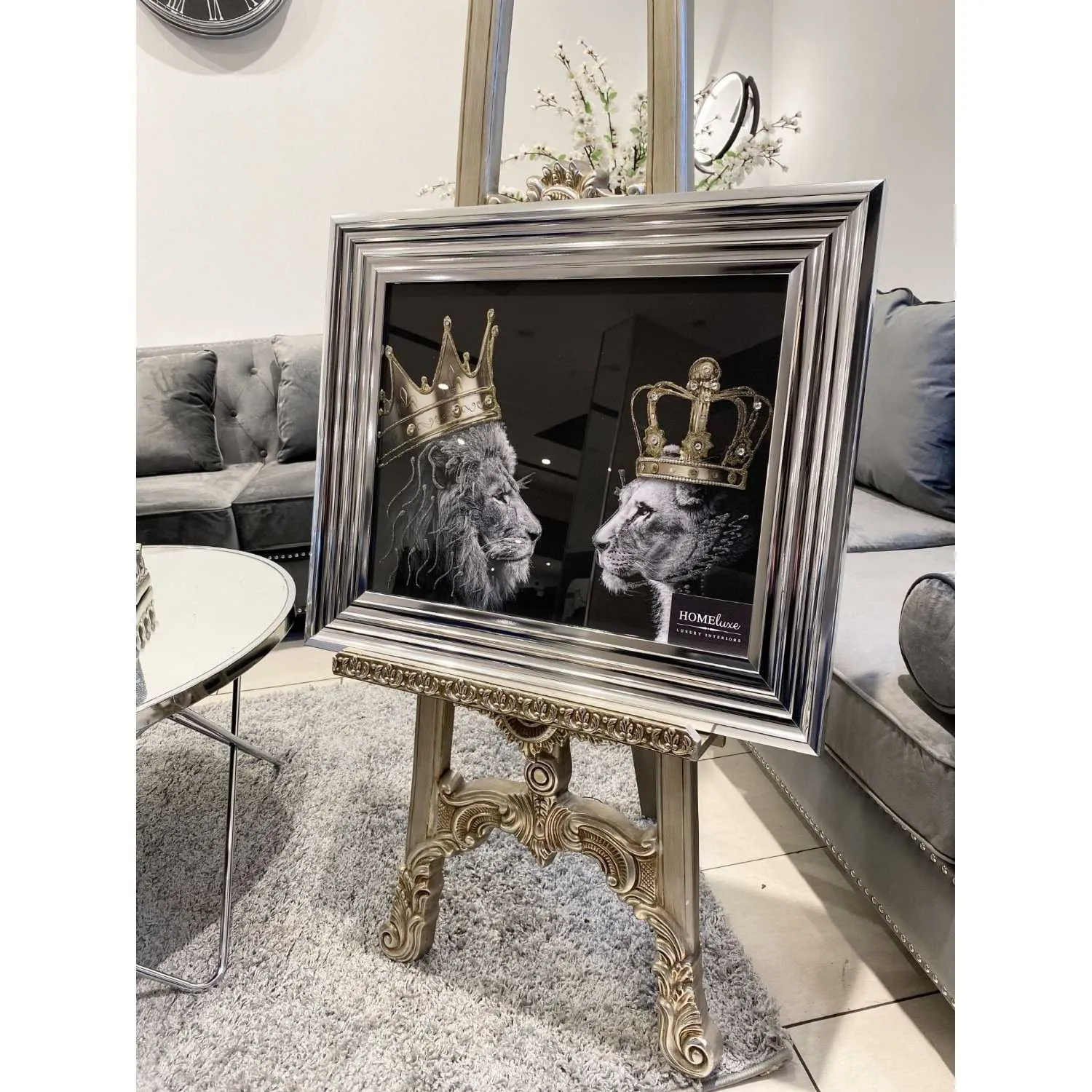 Lion And Lioness King Wall Art Chrome Frame