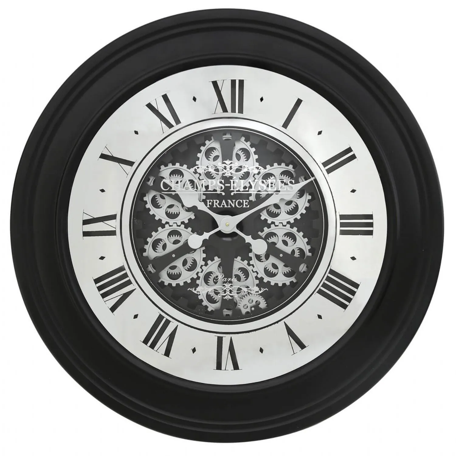 80cm Black And Mirror Gears Roman Dial Wall Clock