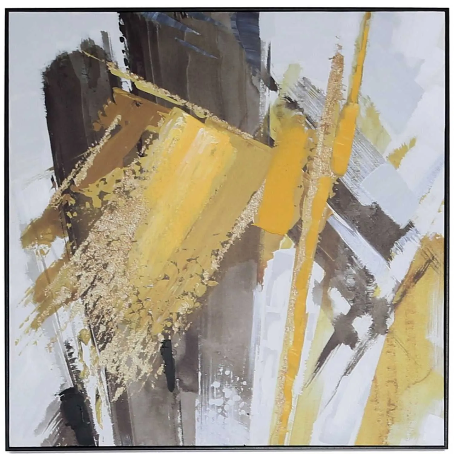 91.5cm Square Mustard And Black Framed Abstract Canvas Wall Art