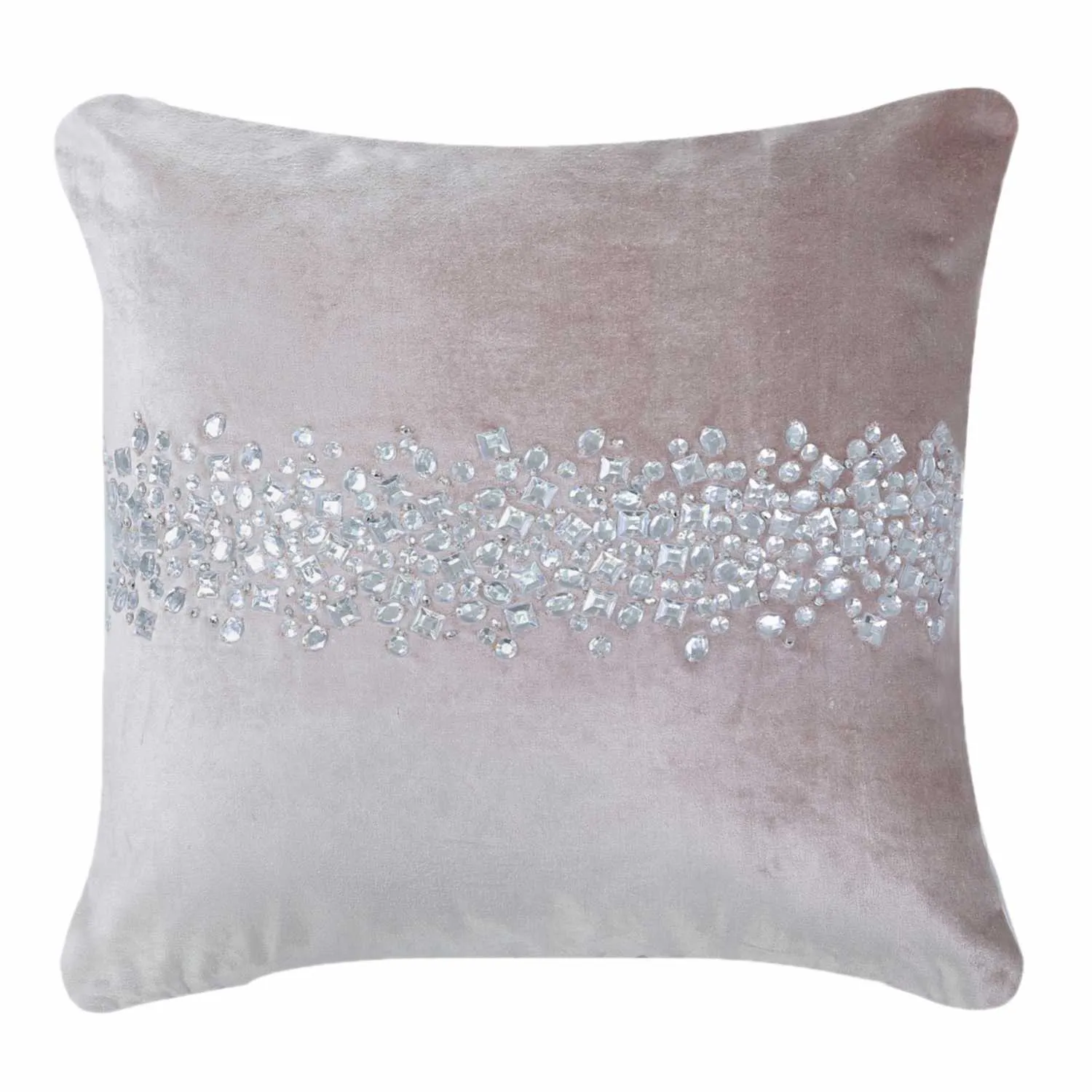 Stone Beaded Pink Velvet Cushion
