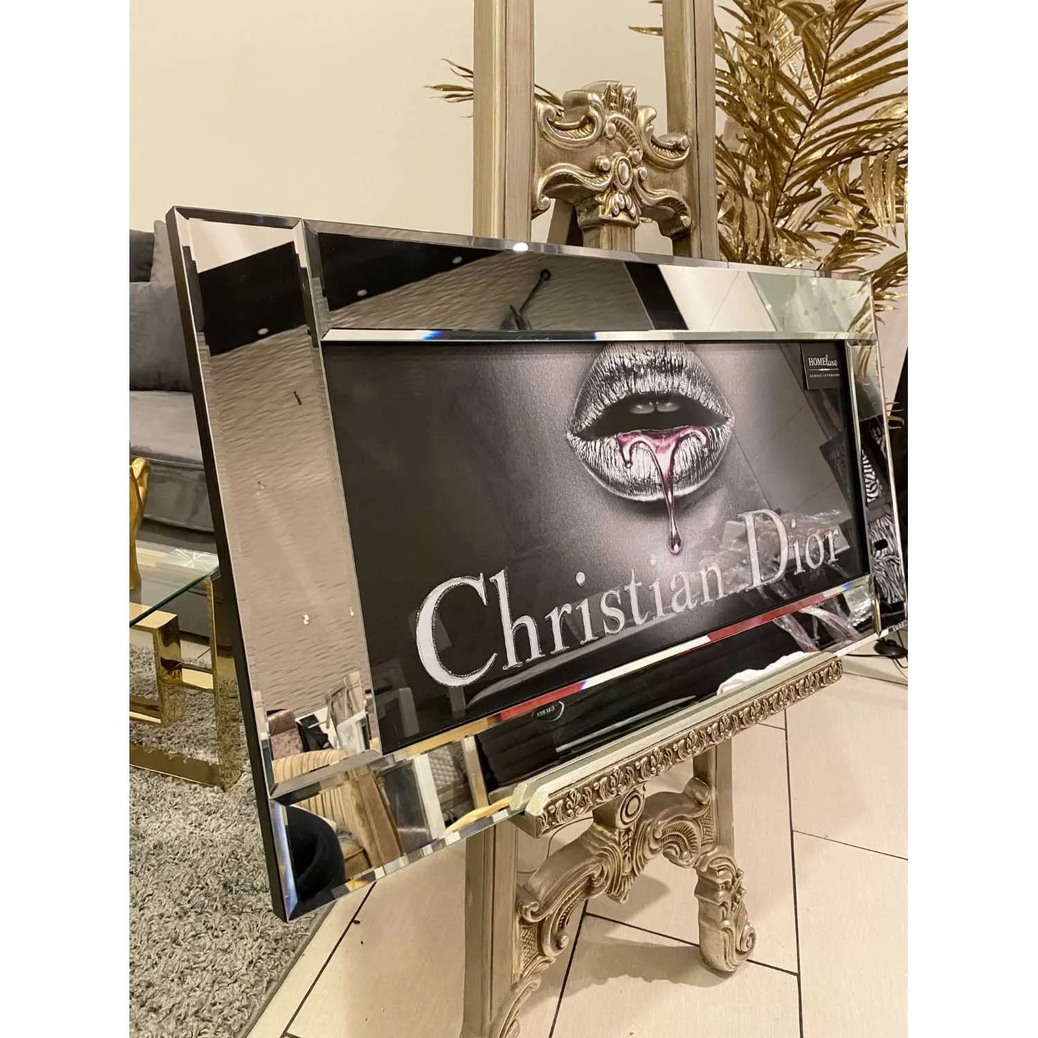 Media Art louis Vuitton Lips Mirror Framed sparkle Art 85cm x 85cm