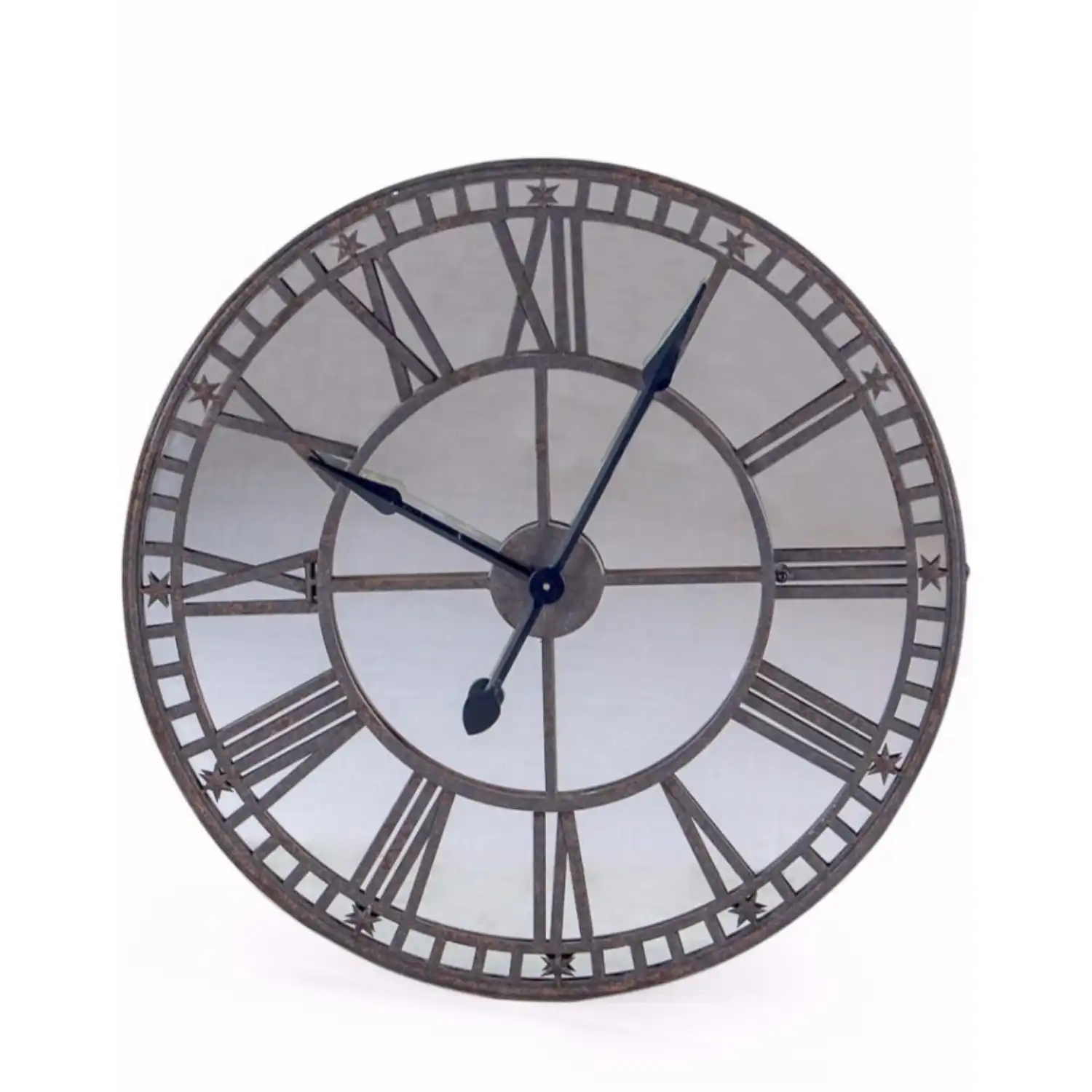 Grey Metal Round Wall Clock with Mirrored Face