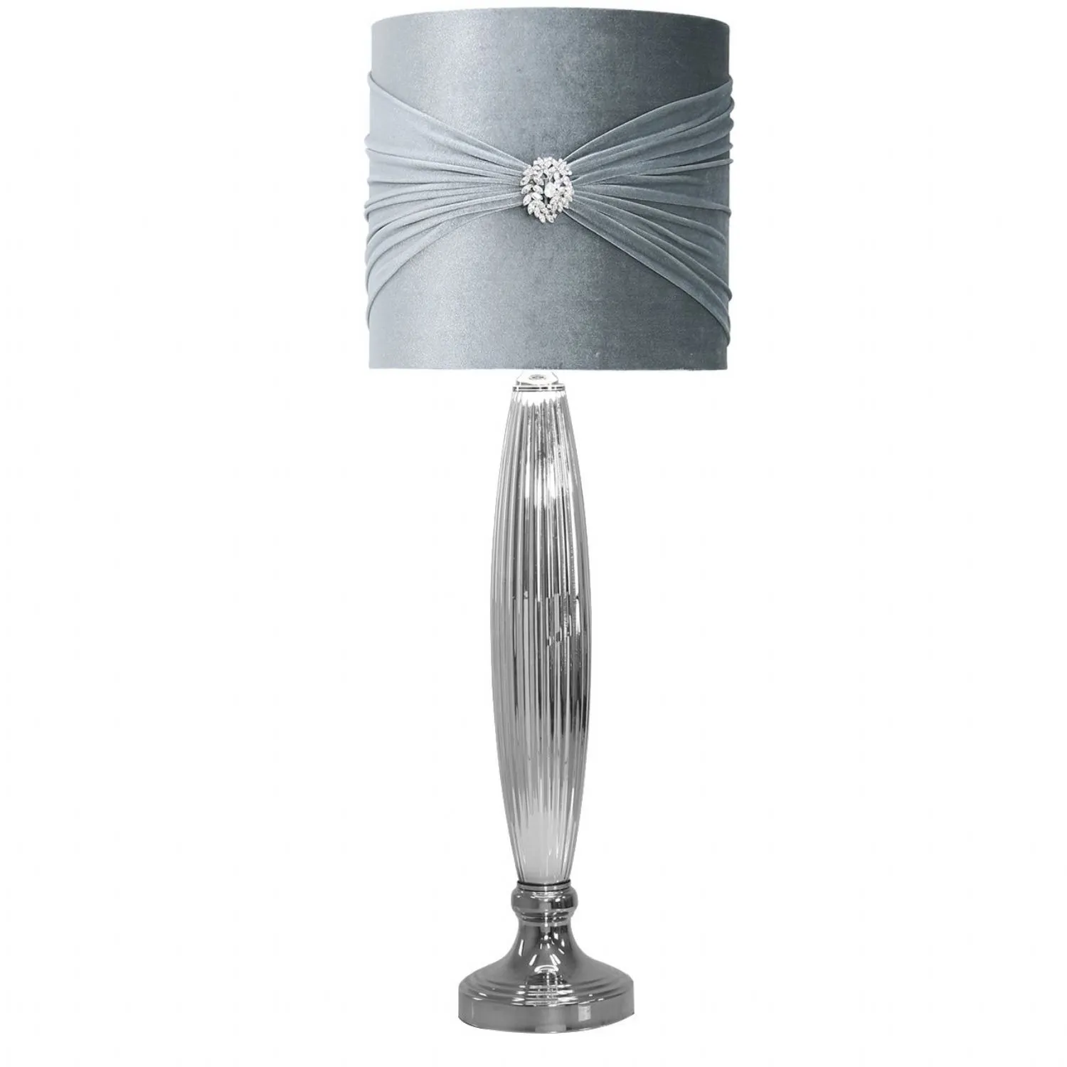 92.5m Chrome Glass Table Lamp With Grey Brooch Shade