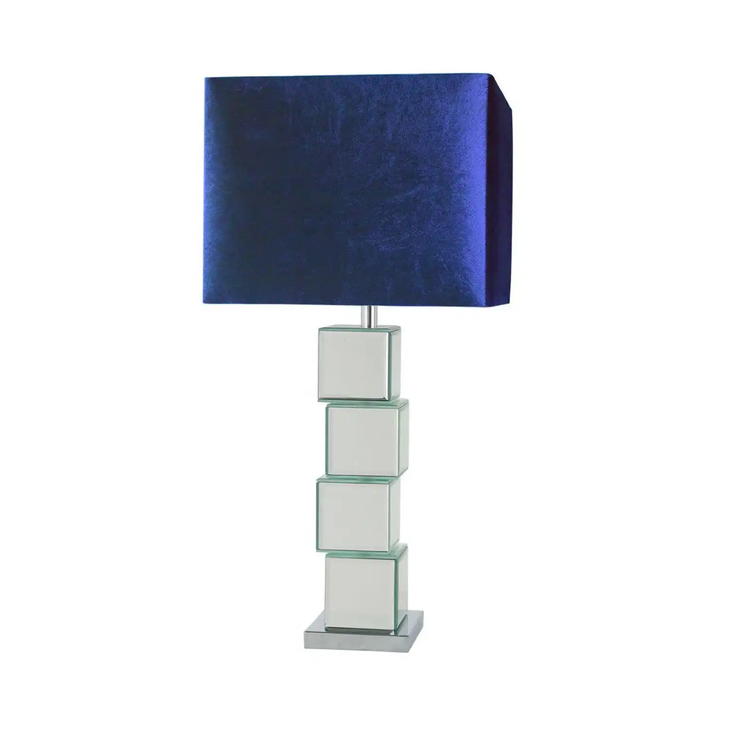 Block Design Mirror Table Lamp with Blue Shade