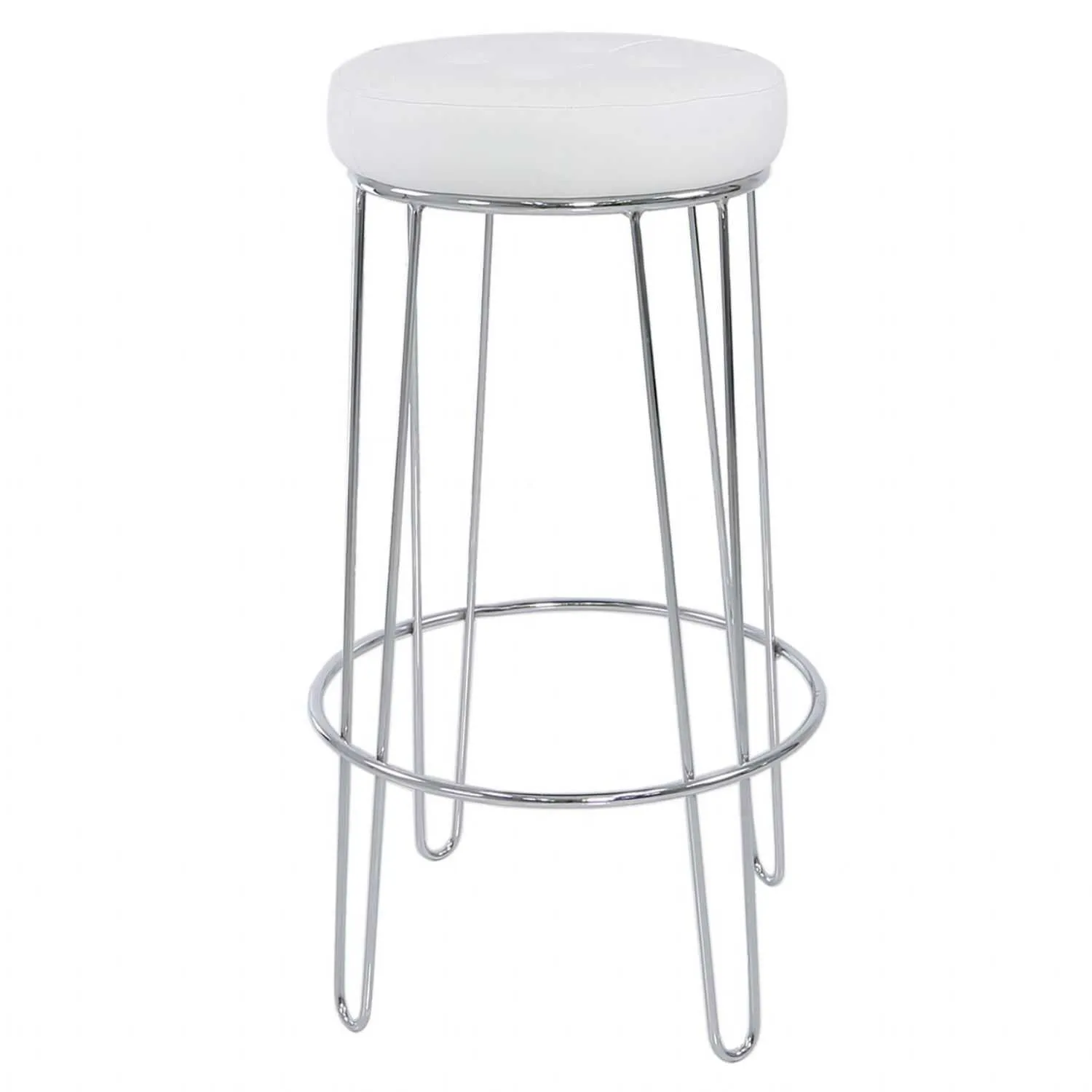 Atlas Chrome and White Faux Leather Bar Stool