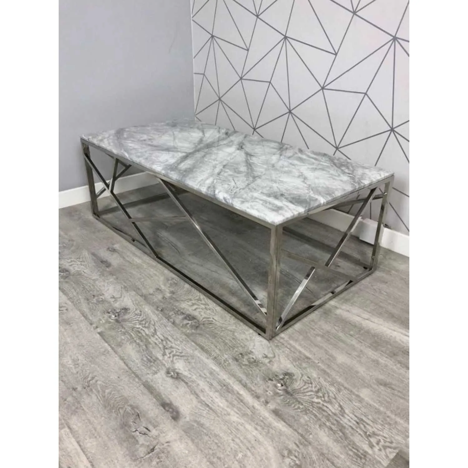 Triad Stainless Steel Coffee Table Solid Marble Top Grey