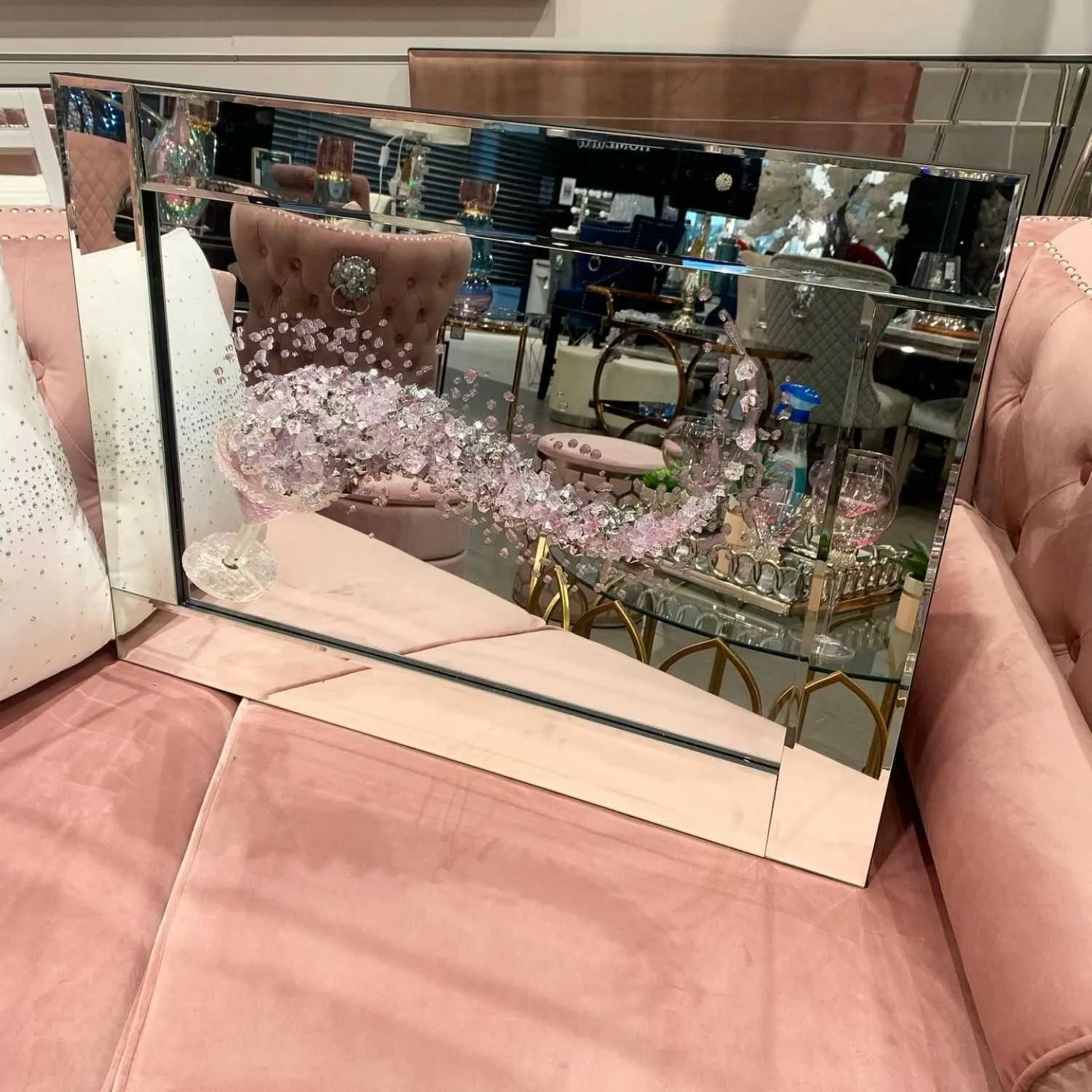3D Cocktail Pink Glitter Wall Art Mirror