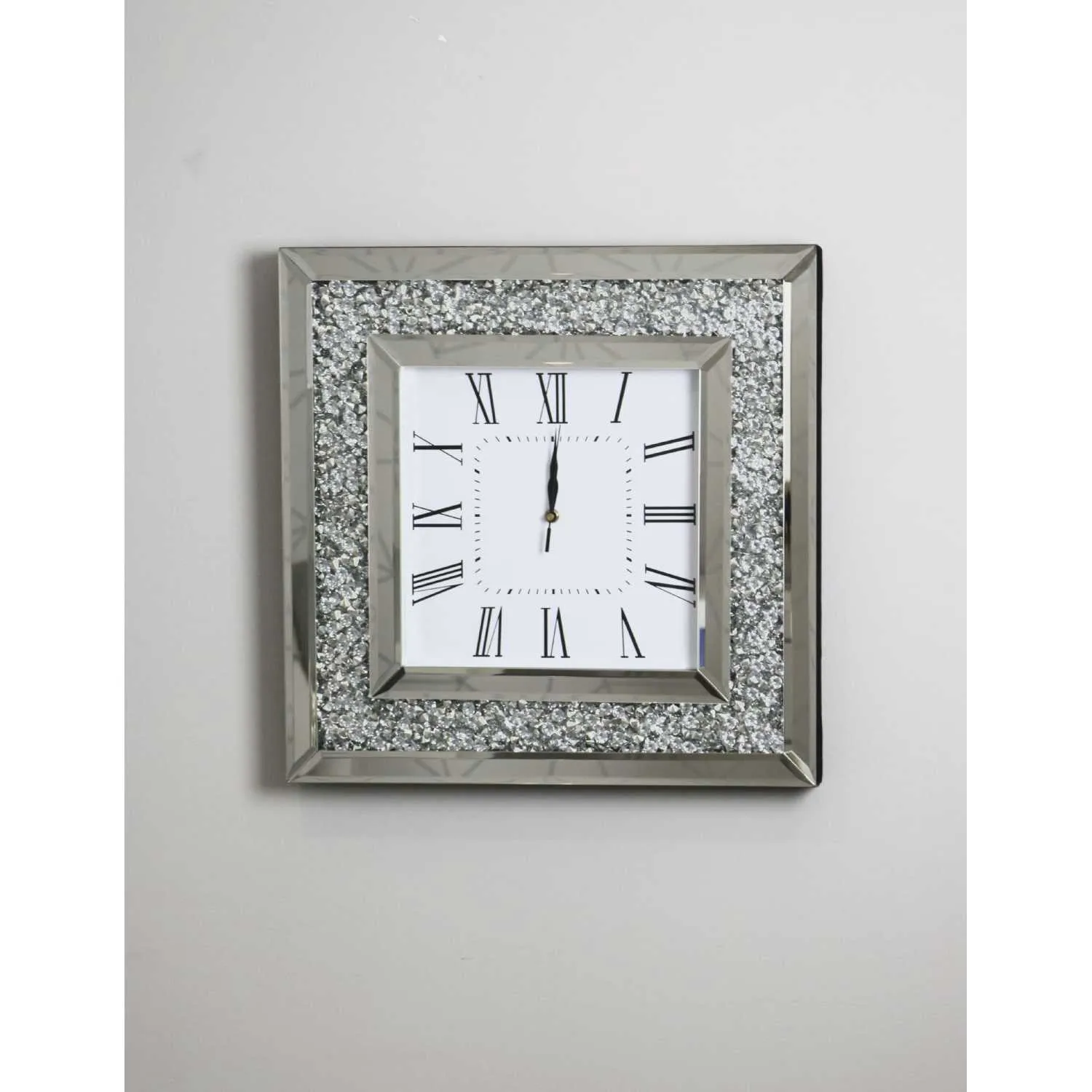 Luxe Mocka Mirror Crystal Square Clock 50Cm X 50Cm