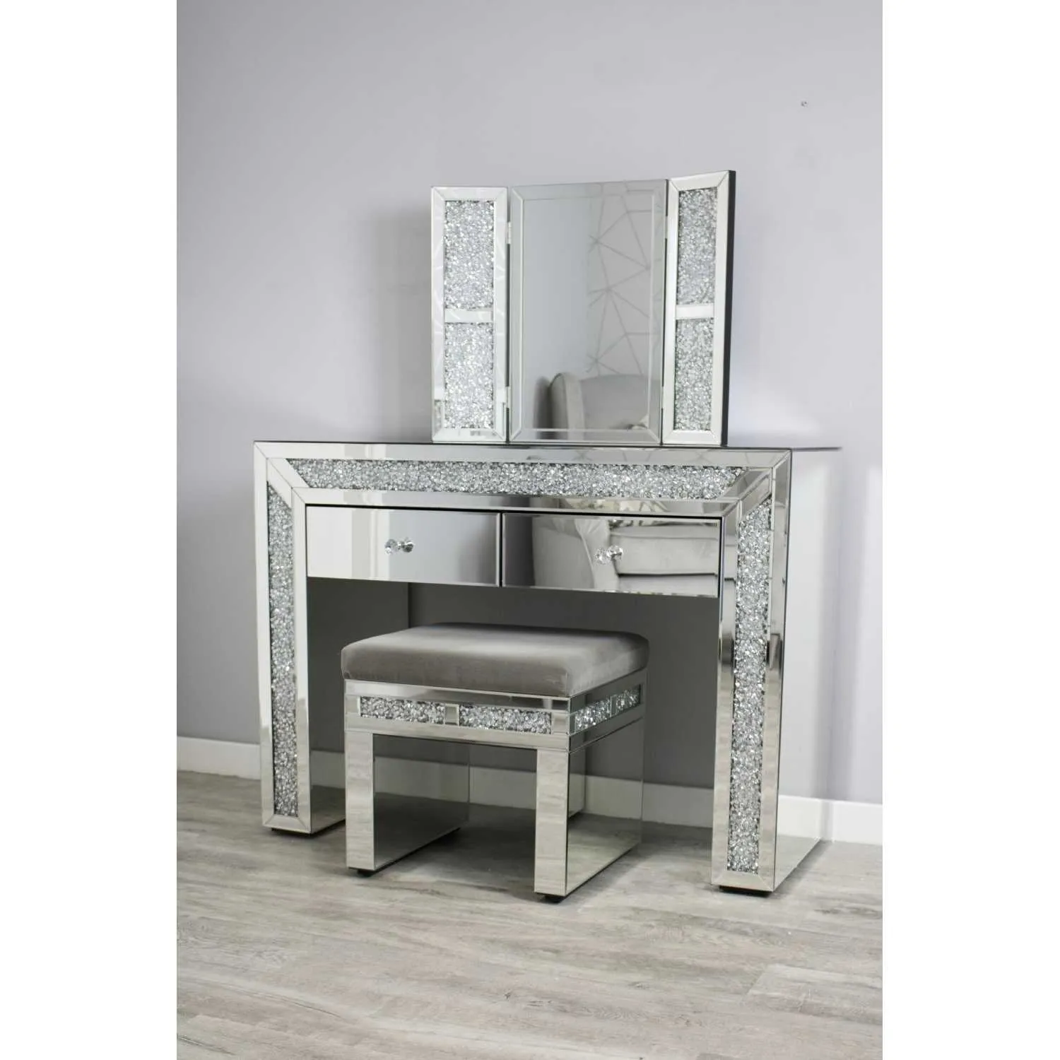 Luxe Mocka Mirror Crystal Dressing Table Set
