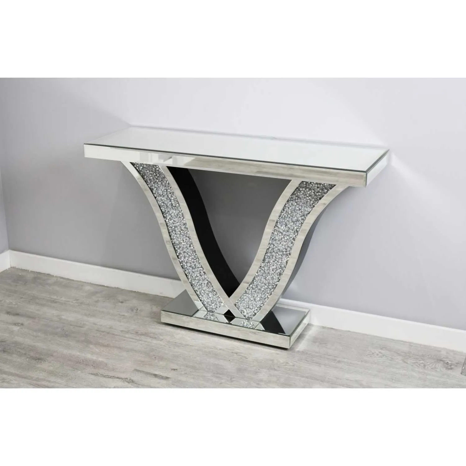 Luxe Mocka Mirror Crystal Console Table V Base