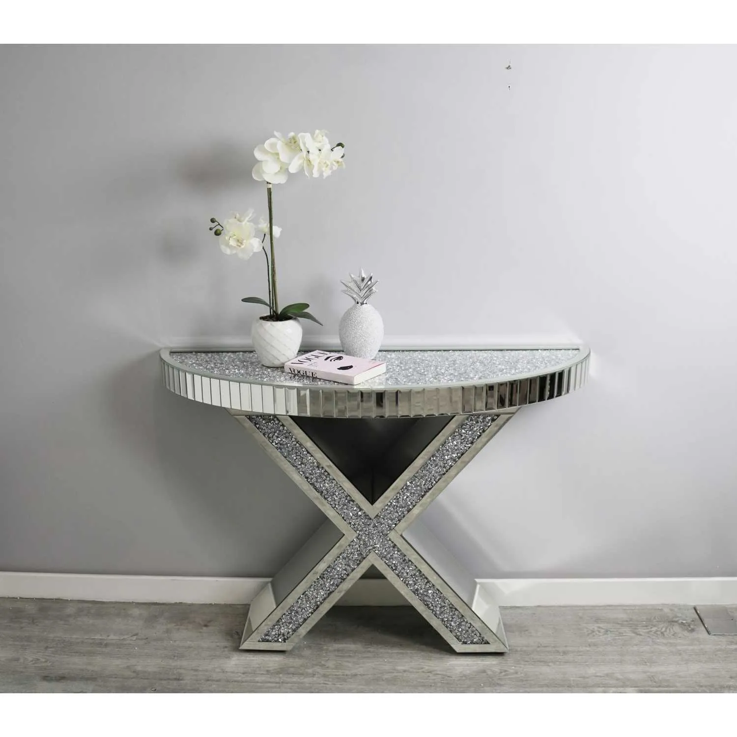 Luxe Mocka Mirror Crystal Console Table X Base