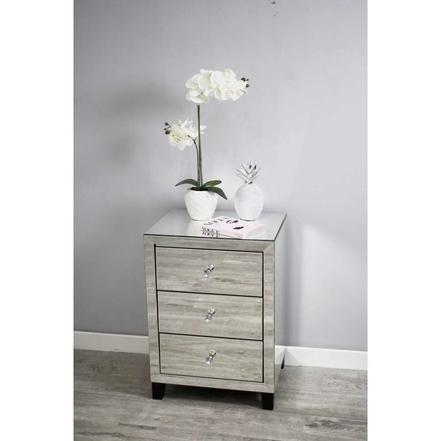 Luxe Simply Mirror 3 Drawer Bedside Cabinet