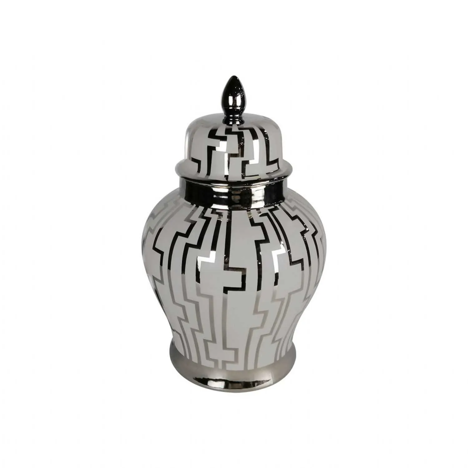 Luxe 40cm Grey and Silver Round Ginger Jar