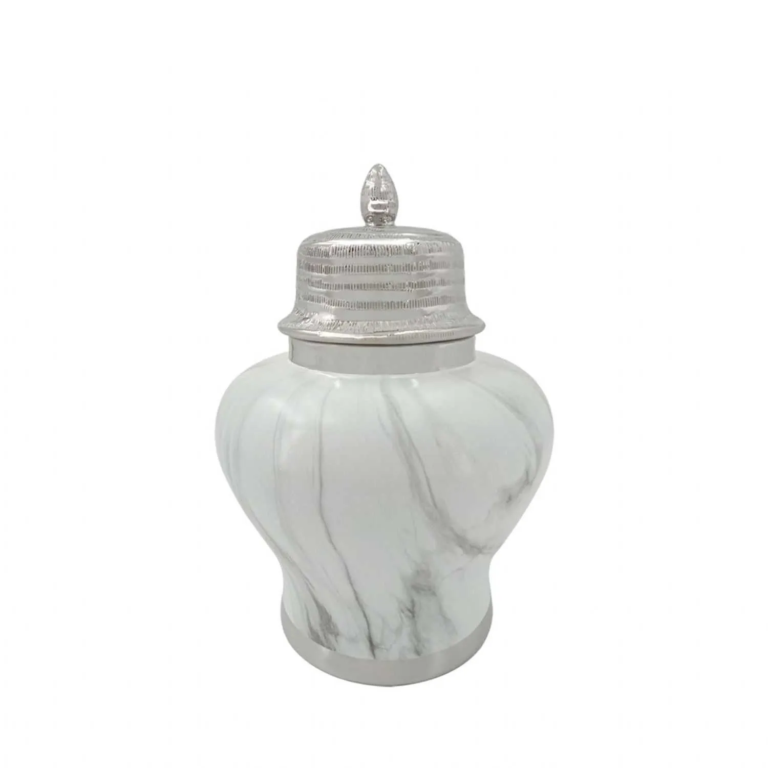Luxe 31.5cm White Marble And Silver Ginger Jar