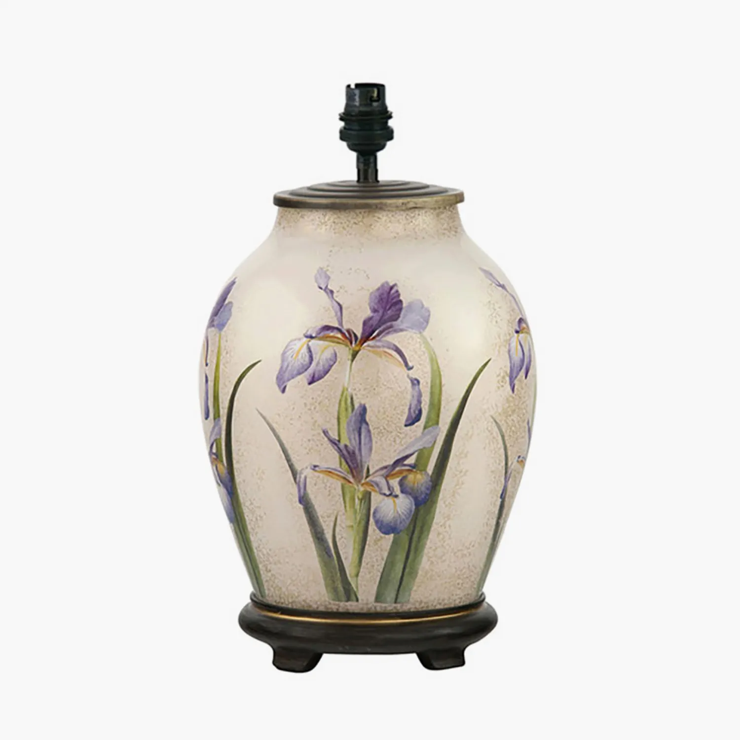 Ivory and Gold Purple Iris Floral Glass Table Lamp Base