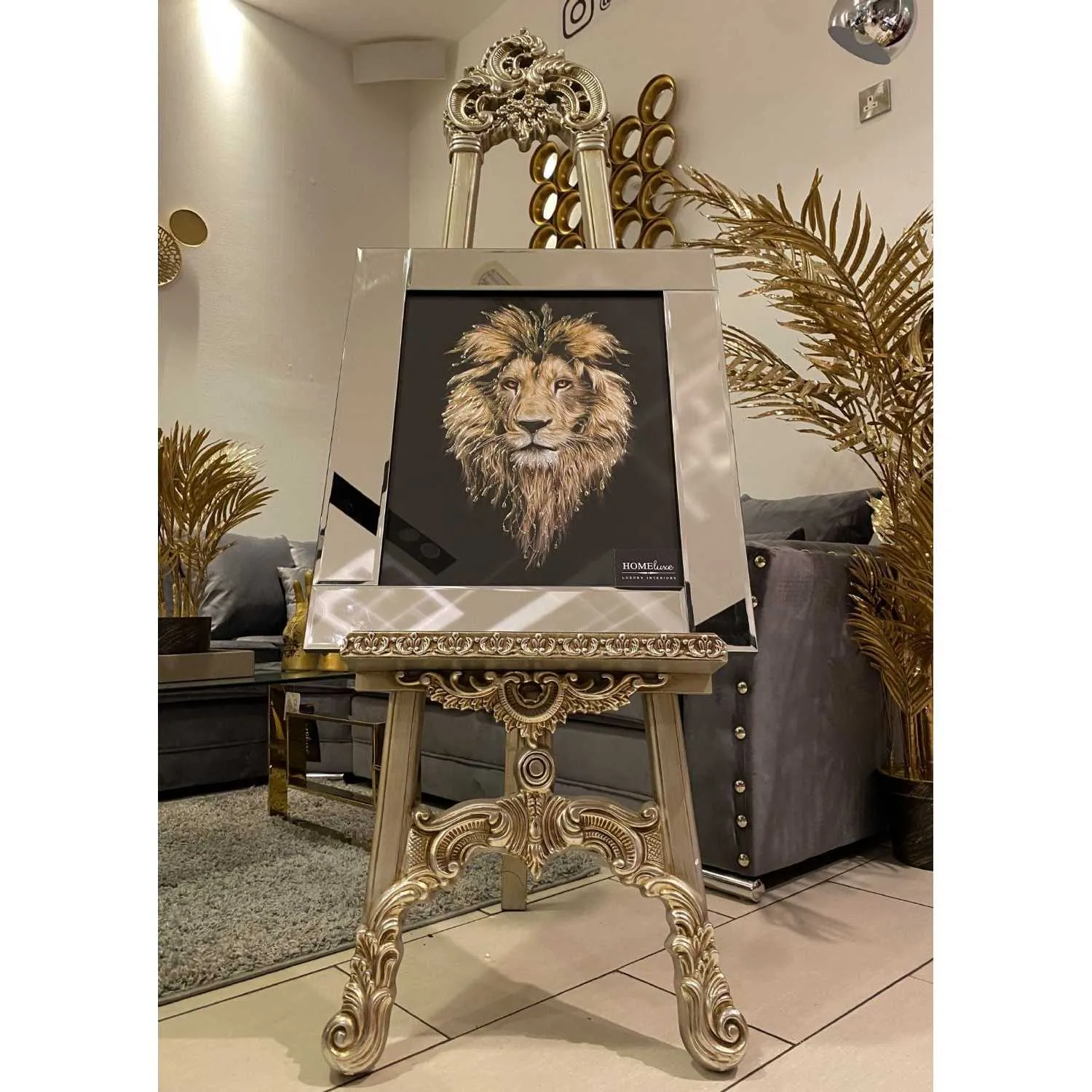 Lionhead Gold On Black Wall Art Mirror Frame