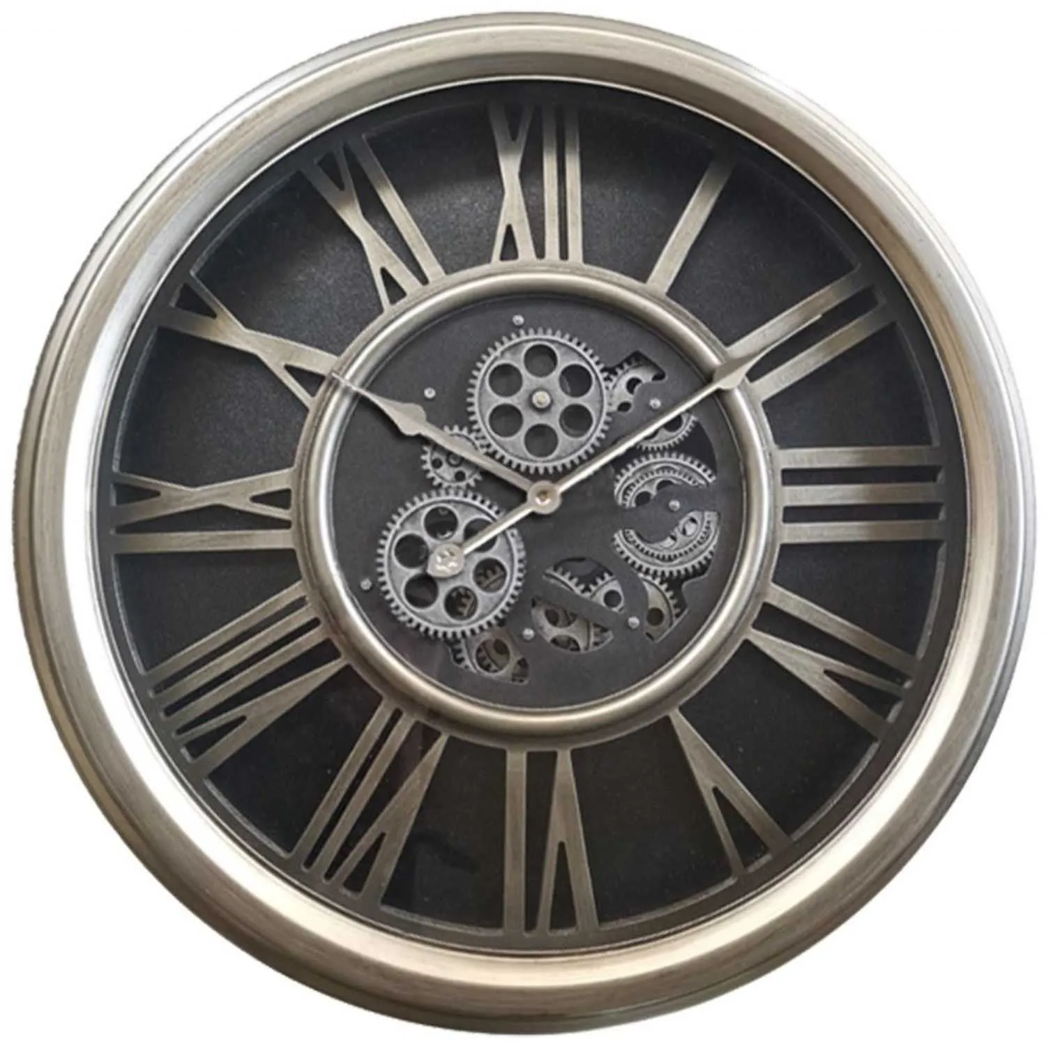Silver Moving Cog Gears Black Clock 54Cm