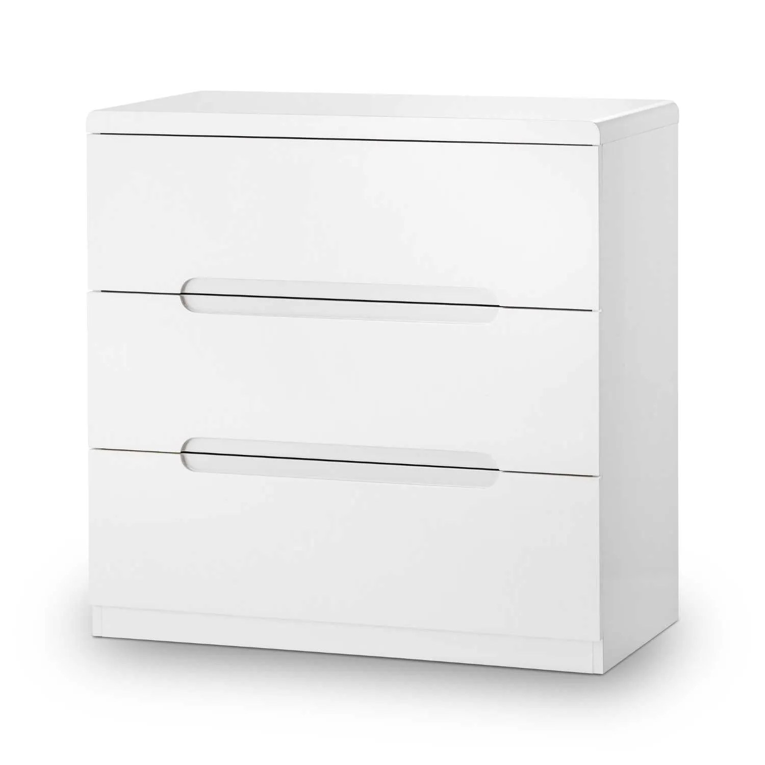 Modern White High Gloss Lacquered Chest of 3 Drawers with Recessed Handles