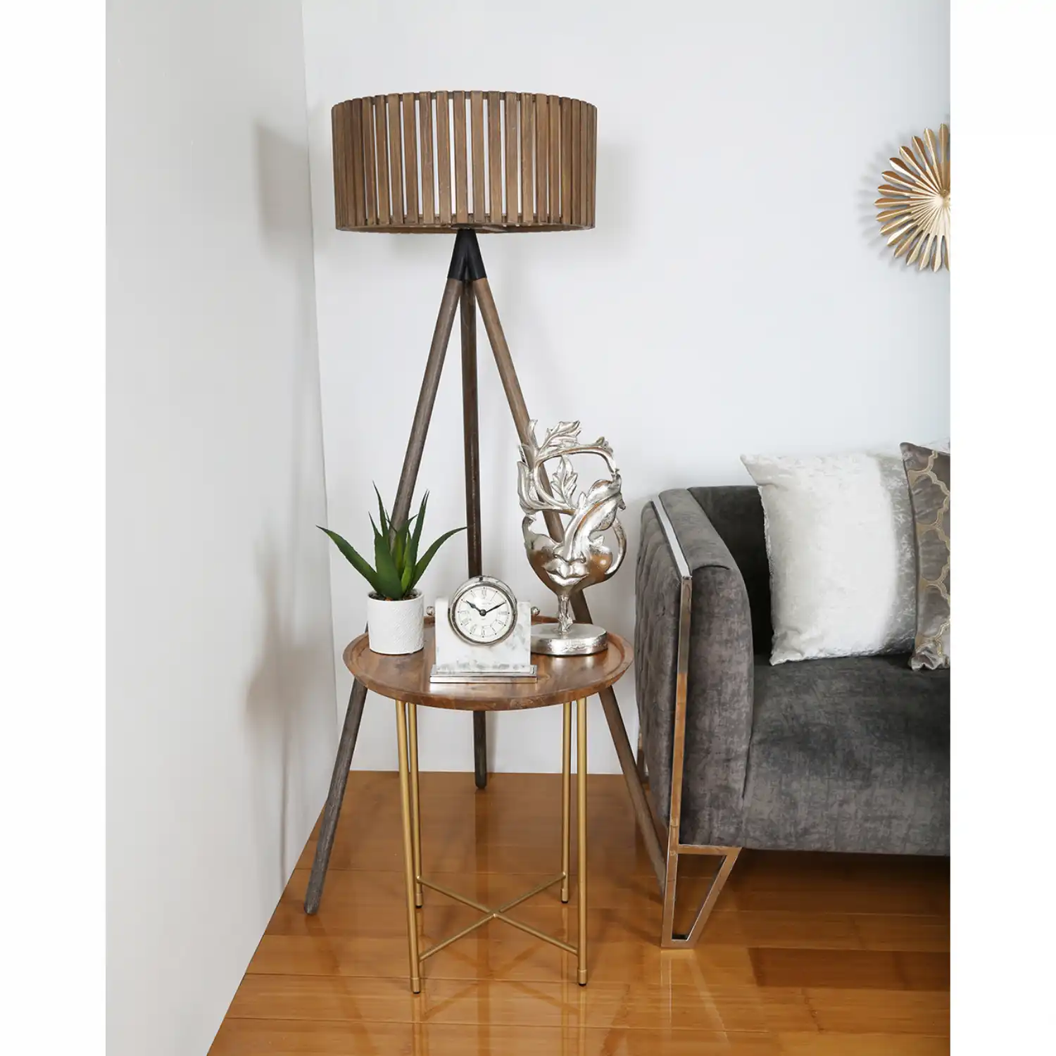 Natural Wood And Gold End Table