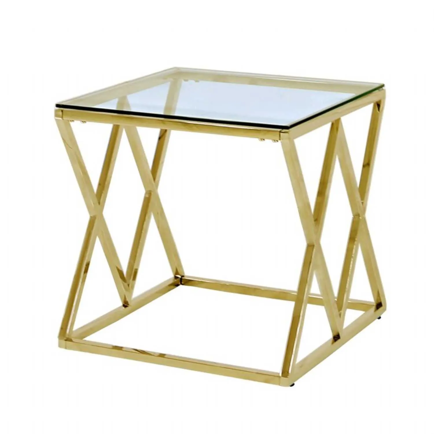 Square Top Glass Imperial Gold End Table