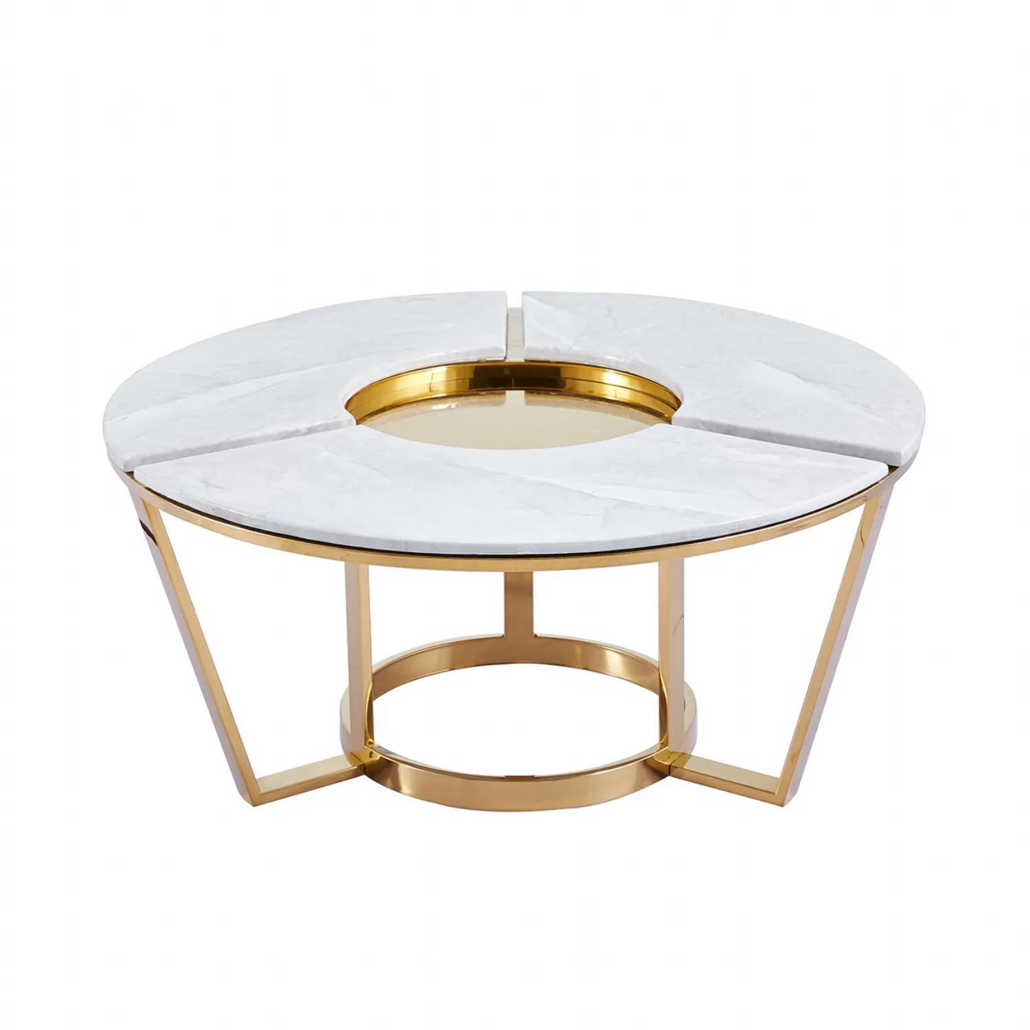 100cm Round Gold Metal With White Faux Marble Top Coffee Table