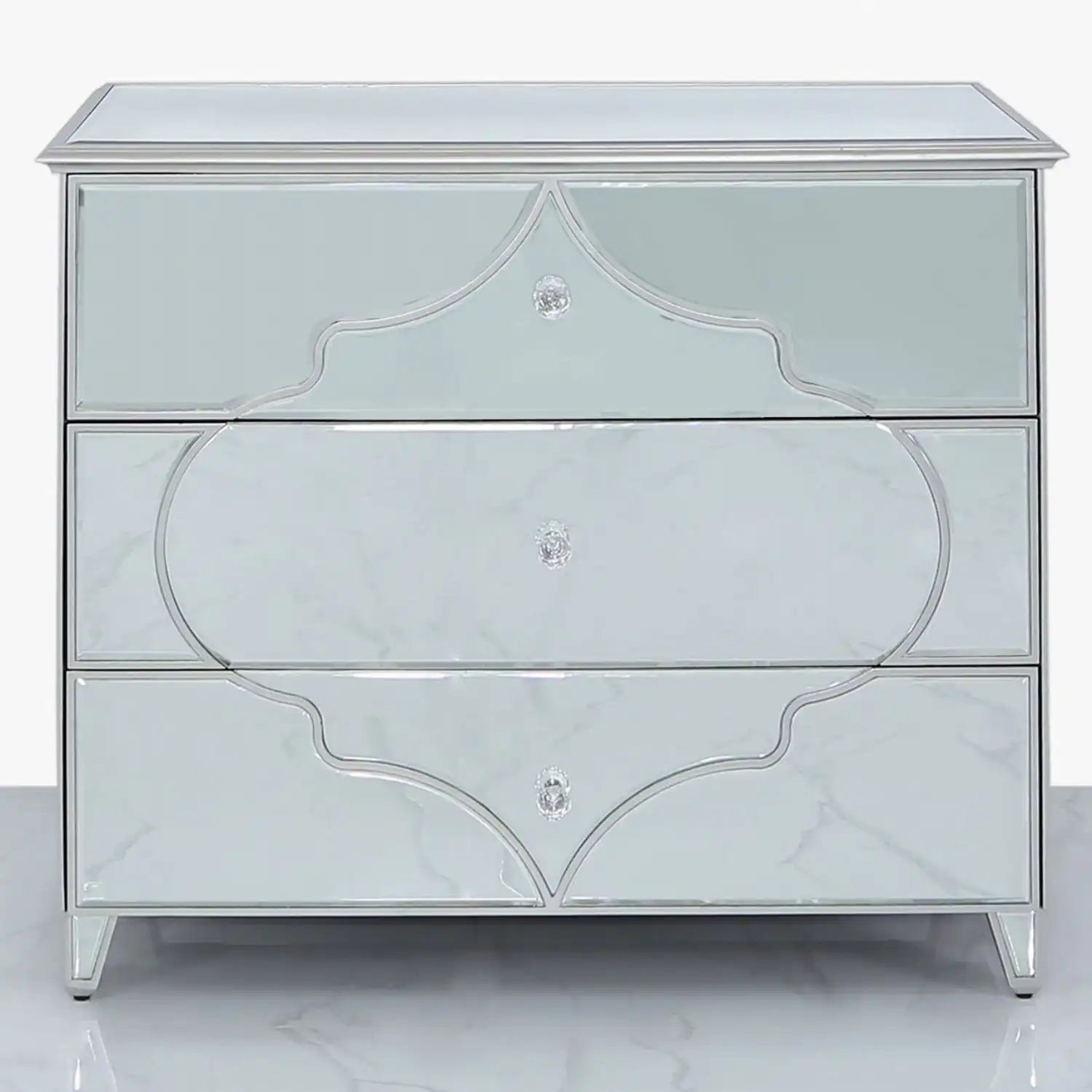 Morocco Mirror 3 Drawer Chest Silver