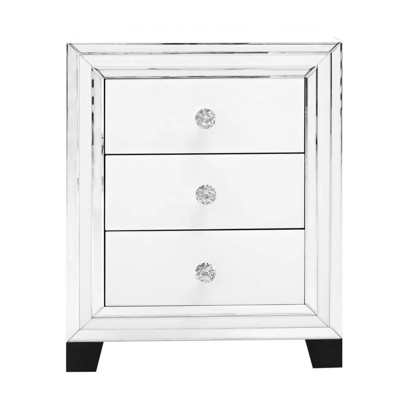 White Mitcham Mirror 3 Drawer Bedside Cabinet