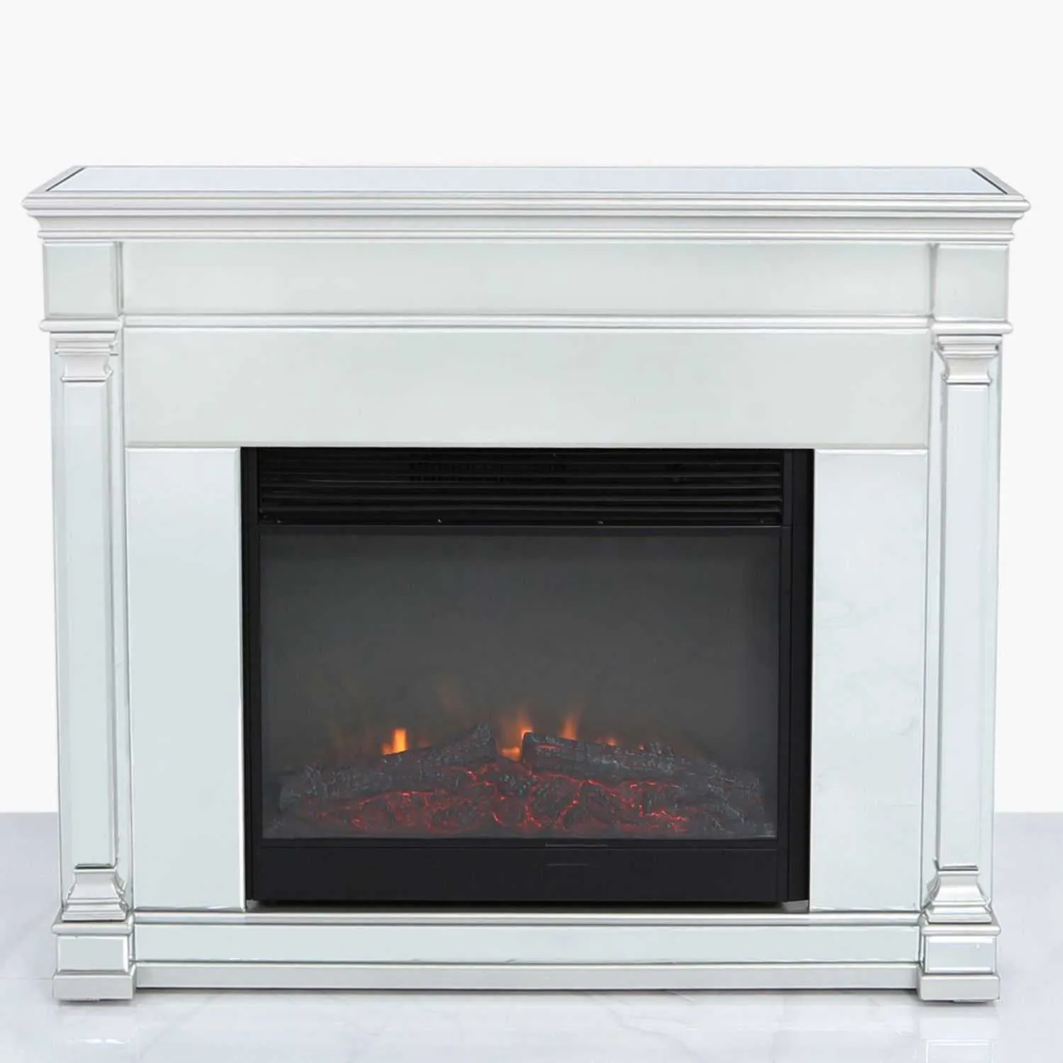 Pollo Mirror Fireplace With Electric Fire Silver