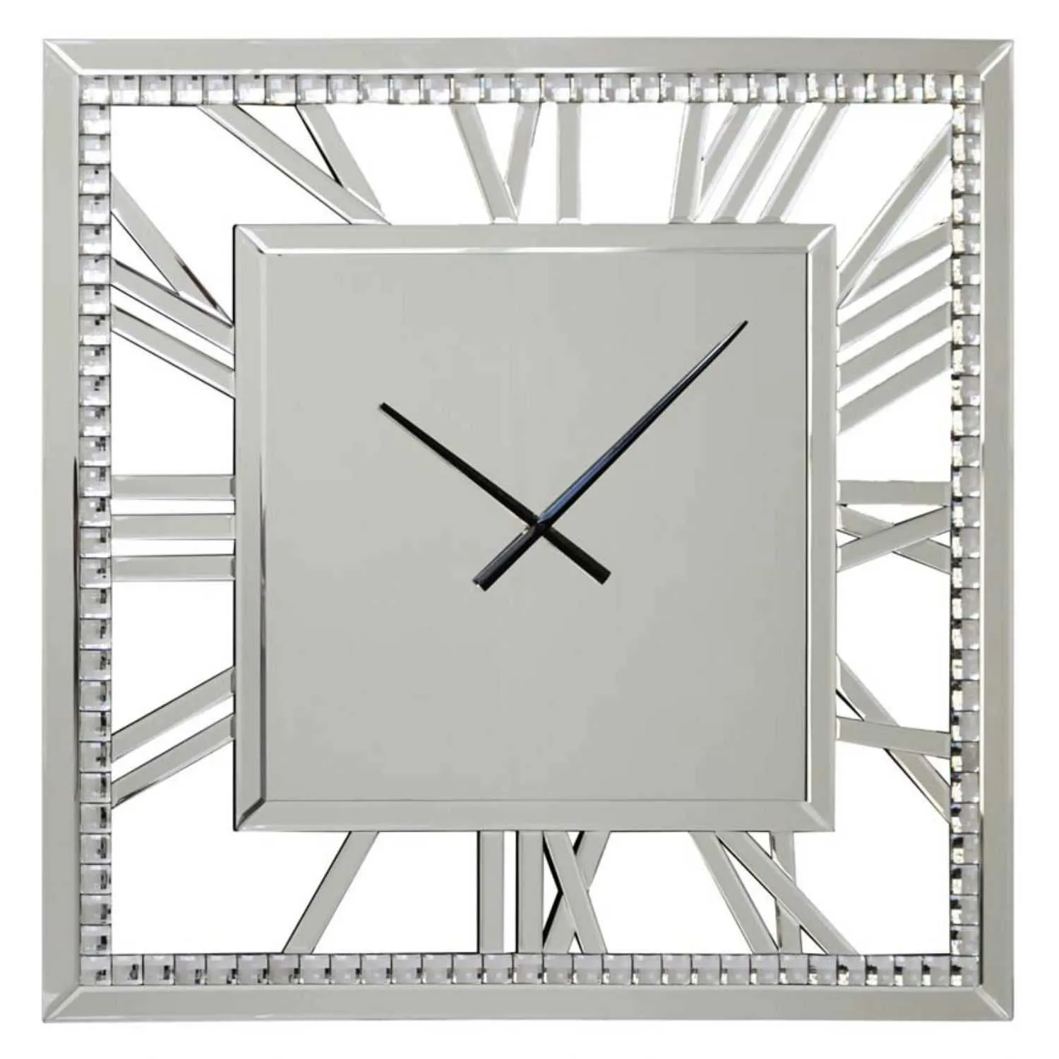 Roman Style Diamond Square Mirror Clock 81cm